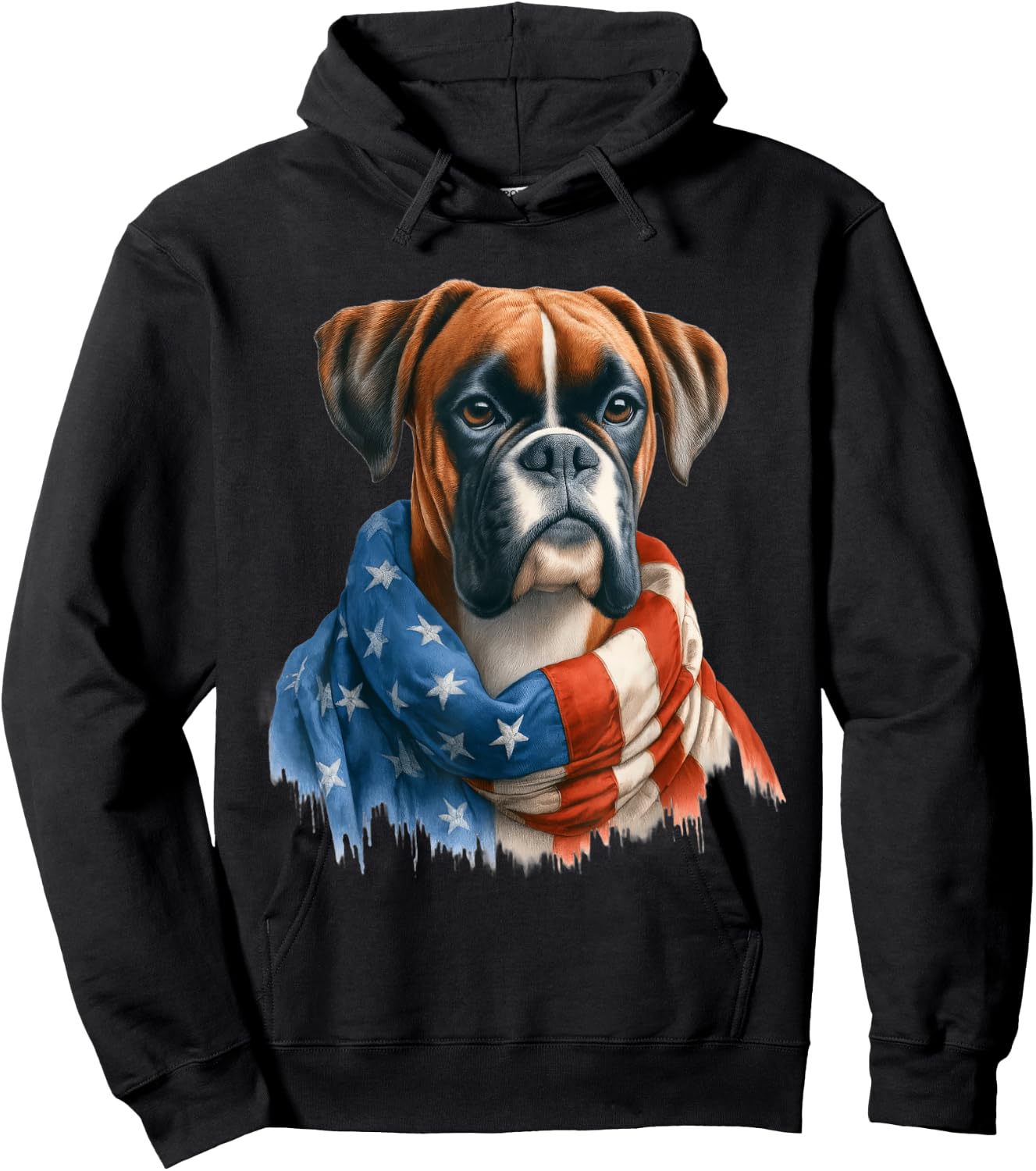 Boxer American Flag Patriotic Boxer Dog Lover 4th of July Hoodie - Hoodie | Black