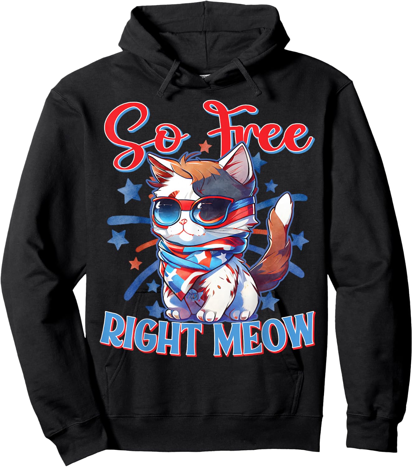 I'm So Free Right Meow Shirts Women Funny 4th of July Cat Hoodie - Hoodie | Black