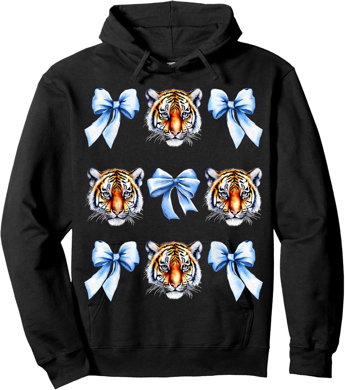 Blue Wild fantasy Tigers Coquette Bow Collage Girls Woman Hoodie - Hoodie | Black