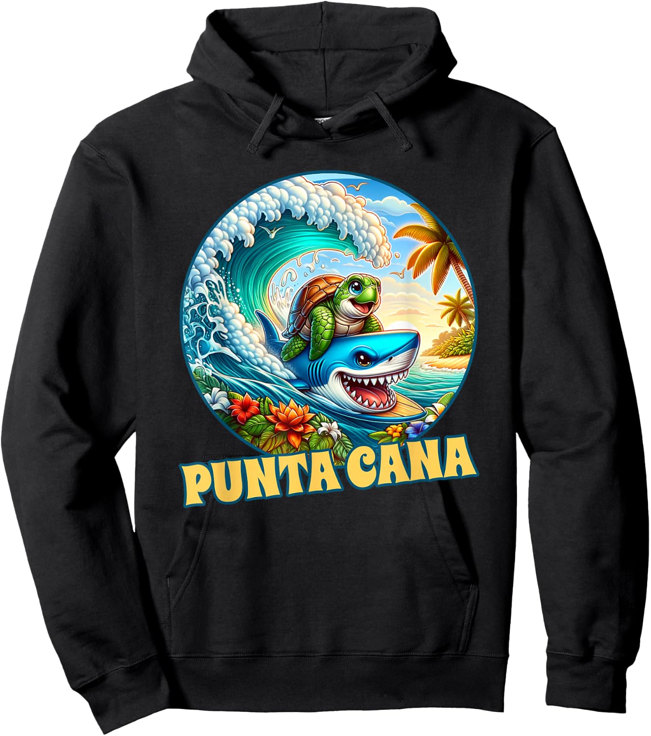 Punta Cana Surfing Sea Turtle and Shark Hoodie - Hoodie | Black