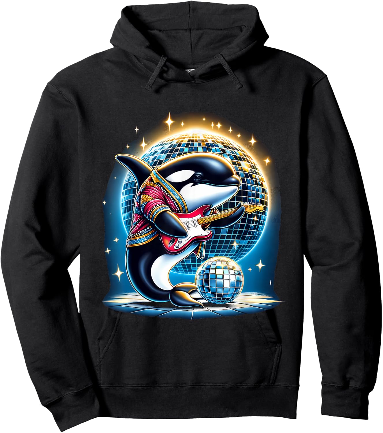 Disco Ball Guitar Orca Whale Hoodie - Hoodie | Black