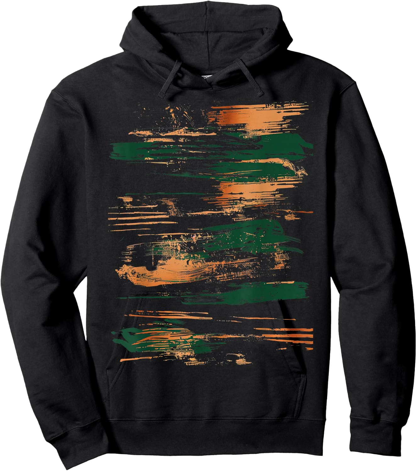Green Orange Black Brushstrokes Graphic Hoodie - Hoodie | Black