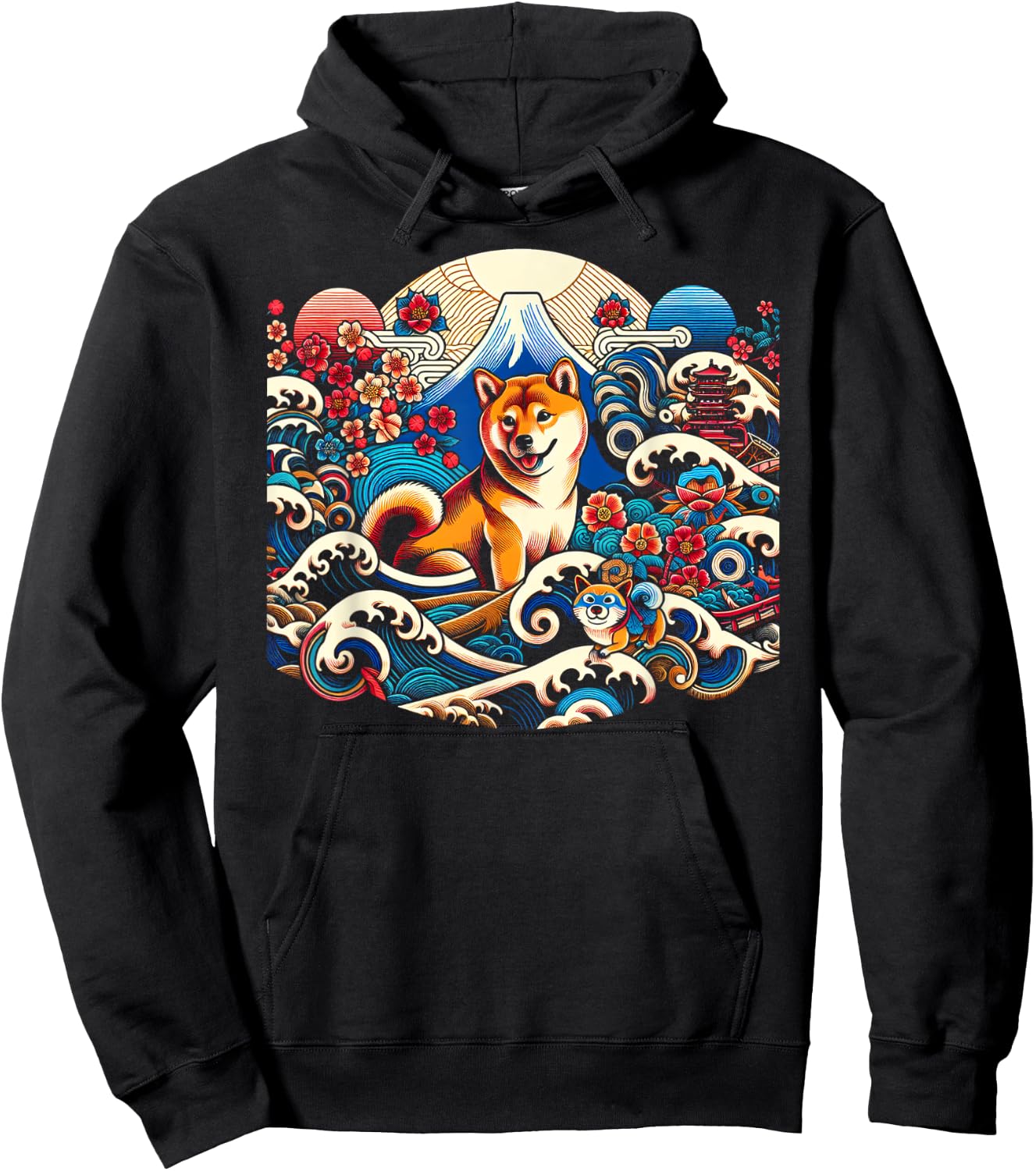 Playful Shiba Inu in Japanese Art Style Hoodie - Hoodie | Black