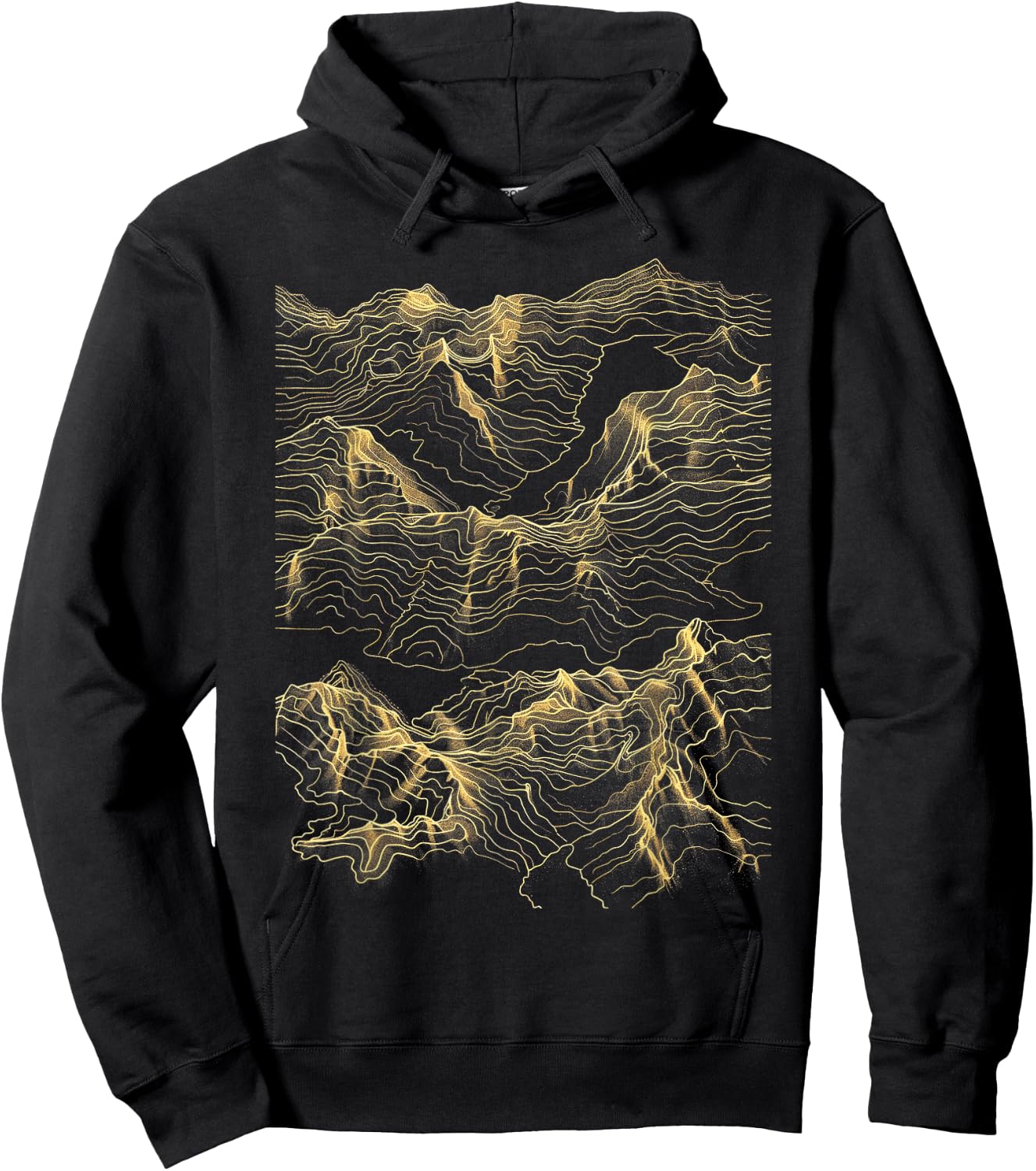 Mountain Range Abstract Art Minimalist Gold Lines - -Adults, Black, Small, Short Sleeve, Topographic Map Hoodie - Hoodie | Black