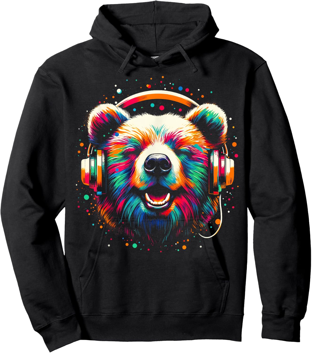 Cool Bear Headphone Music Art Christmas Birthday Hoodie - Hoodie | Black