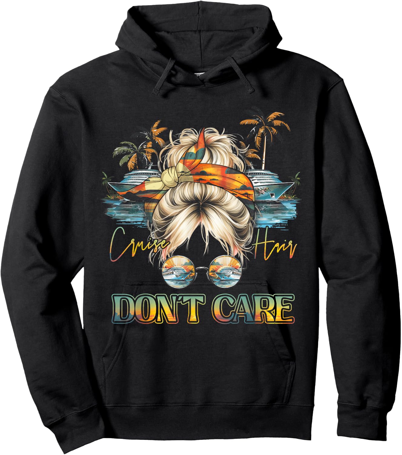 Cruise Hair Don't Care Messy Bun Ship Cruising Trip Hoodie - Hoodie | Black
