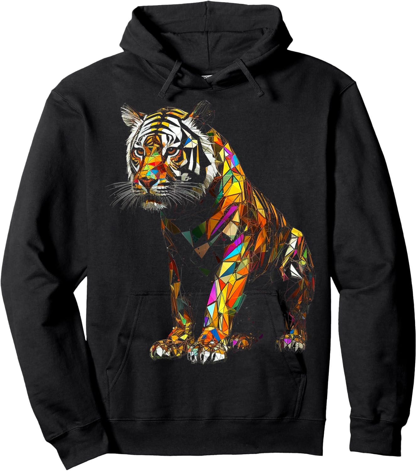 Tiger Polygon Colourful Animal Art Tiger Hoodie - Hoodie | Black