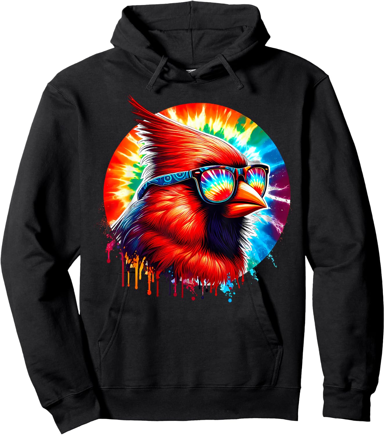 Cool Tie Dye Cardinal Sunglasses Bird Illustration Art Hoodie - Hoodie | Black