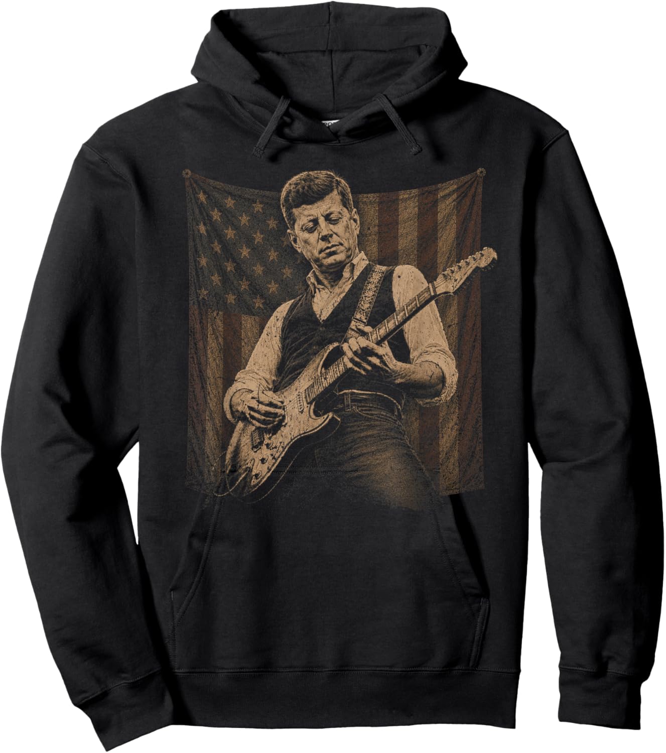 JFK Playing Guitar Kennedy Patriotic American Flag Music Hoodie - Hoodie | Black