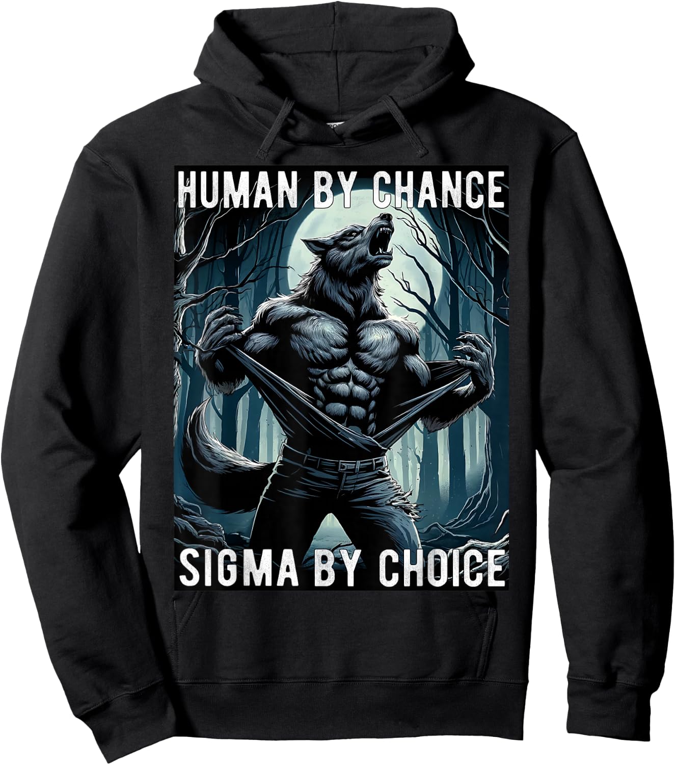 Human By Chance Sigma By Choice Cool Funny Wolf Meme Hoodie - Hoodie | Black