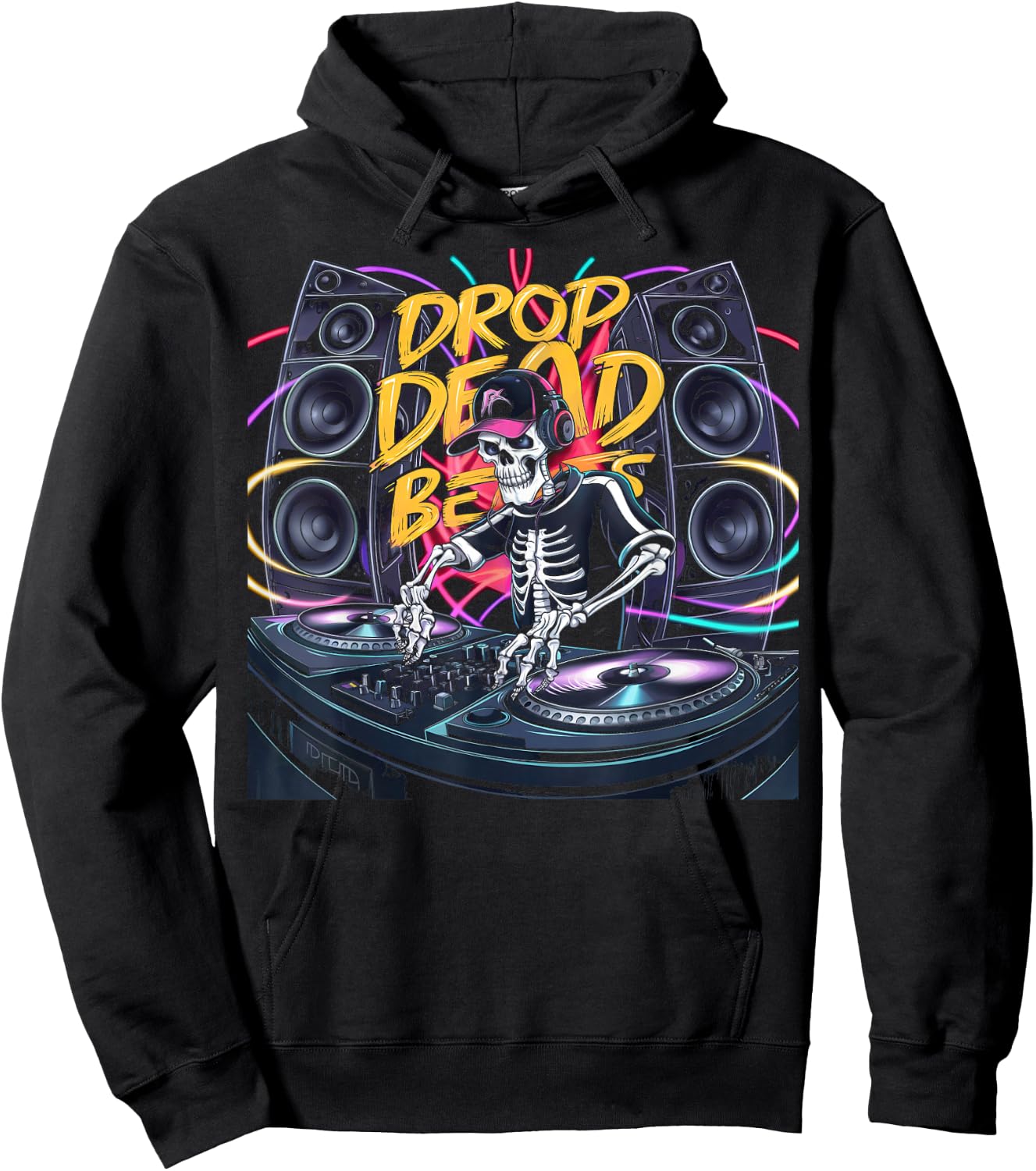 Drop Dead Beats Halloween Skeleton DJ Party Music Hoodie - Hoodie | Black