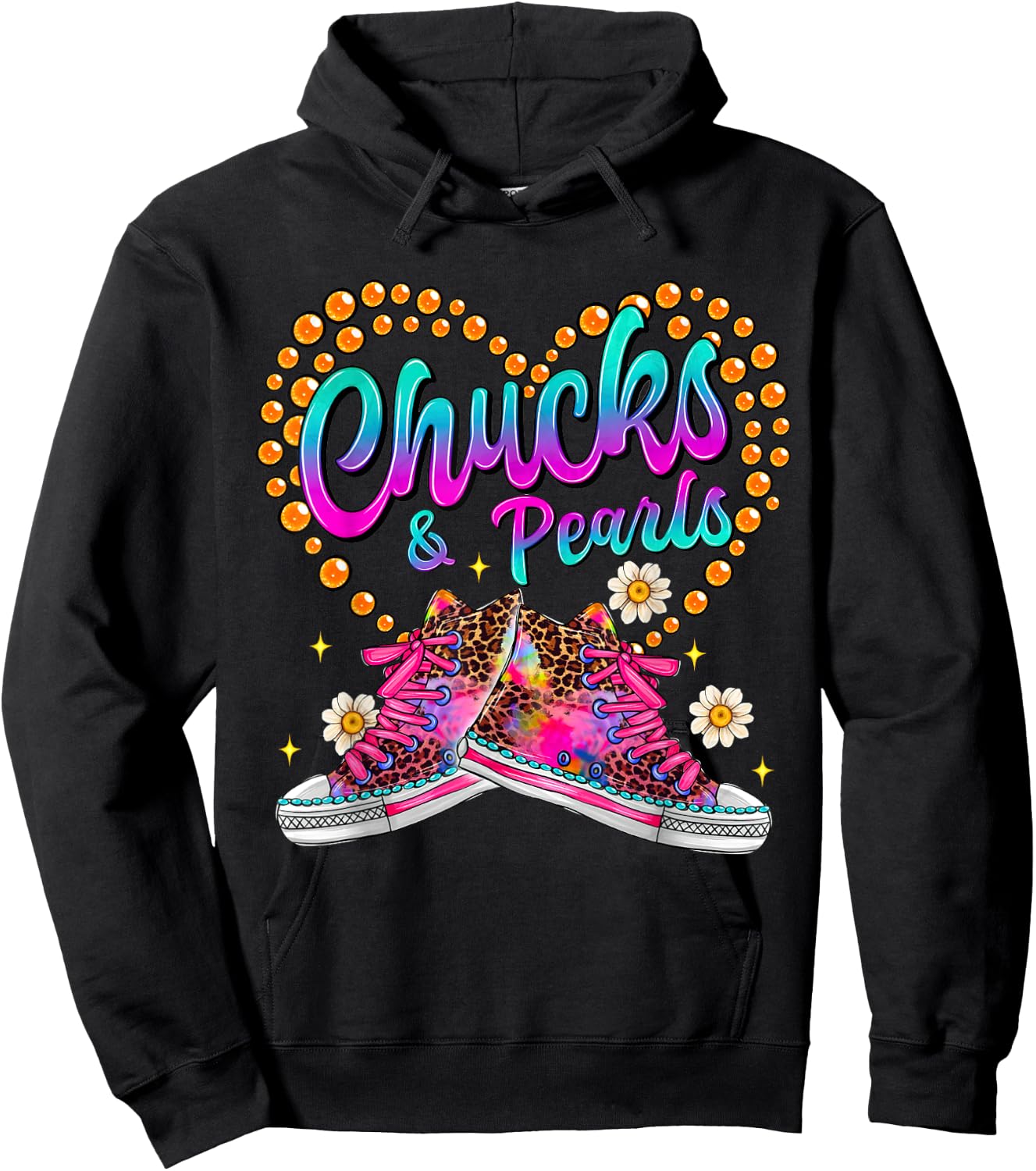 Chucks and Pearls Black and Girls Funny Hoodie - Hoodie | Black