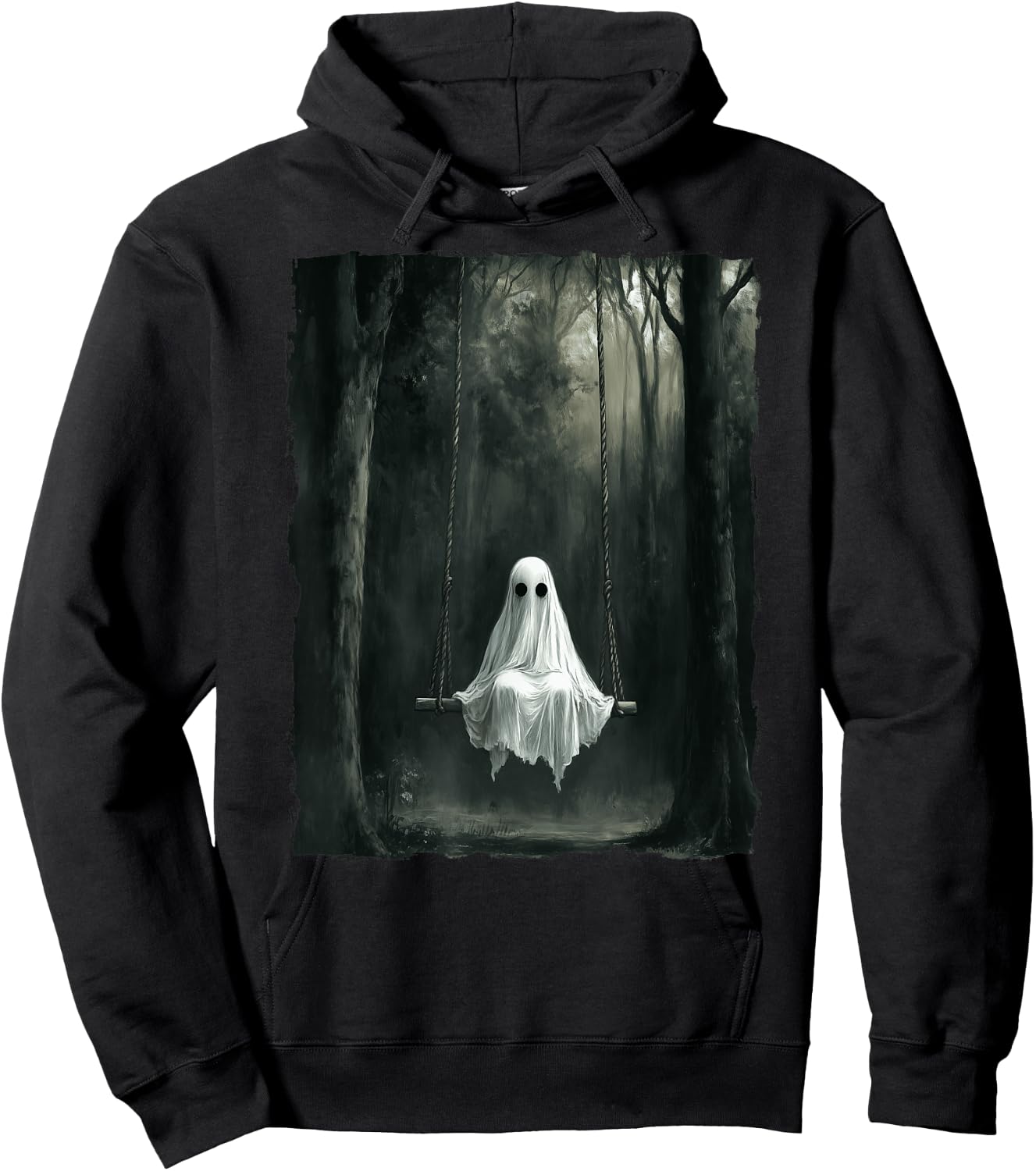 Vintage Floral Ghost On Swing In Forest Spooky Halloween Hoodie - Hoodie | Black