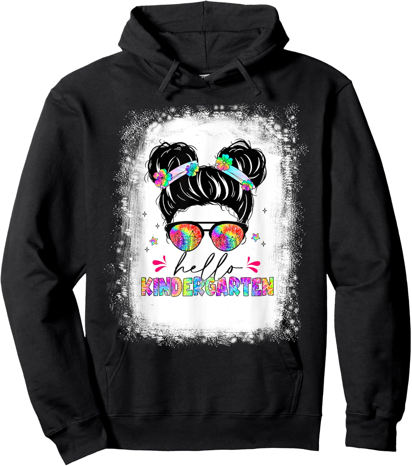 Hello Kindergarten shirt messy bun tie dye back to school Hoodie - Hoodie | Black