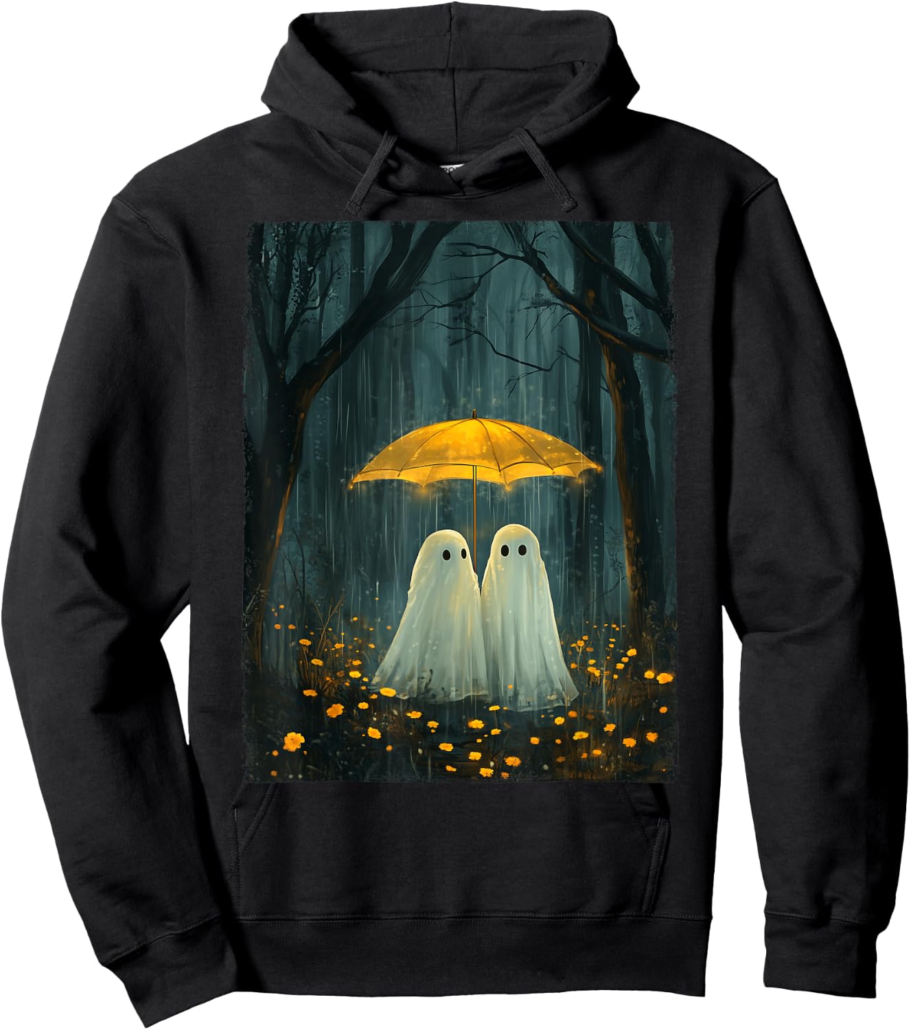 Floral Ghost Holds Umbrella Couple Spooky Season Women Men Hoodie - Hoodie | Black