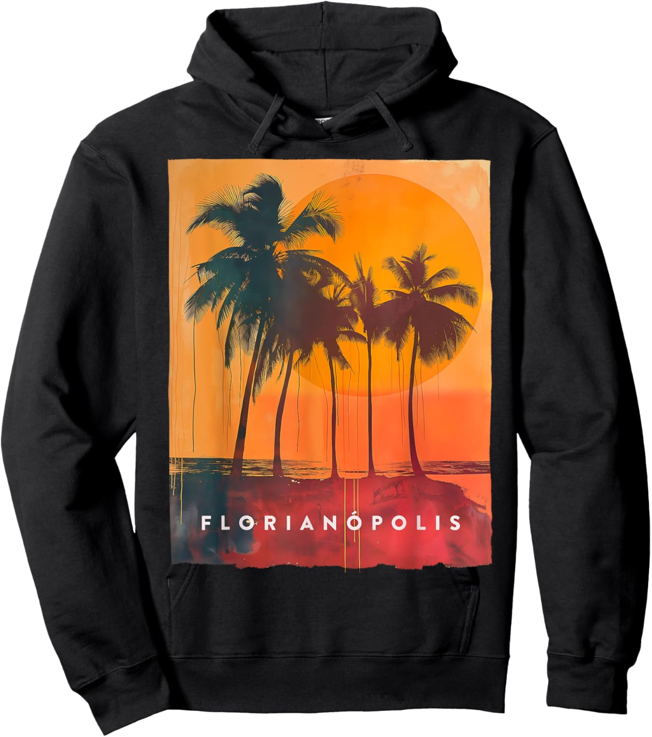Florianopolis Brazil Retro Beach Sunset Vintage Palm Trees Women Hoodie - Hoodie | Black
