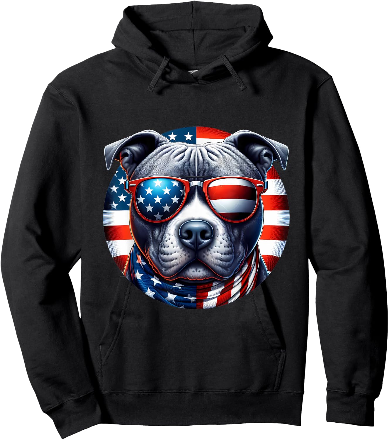 4th of July Pit Bull Wearing Sunglasses American Flag Bully Hoodie - Hoodie | Black