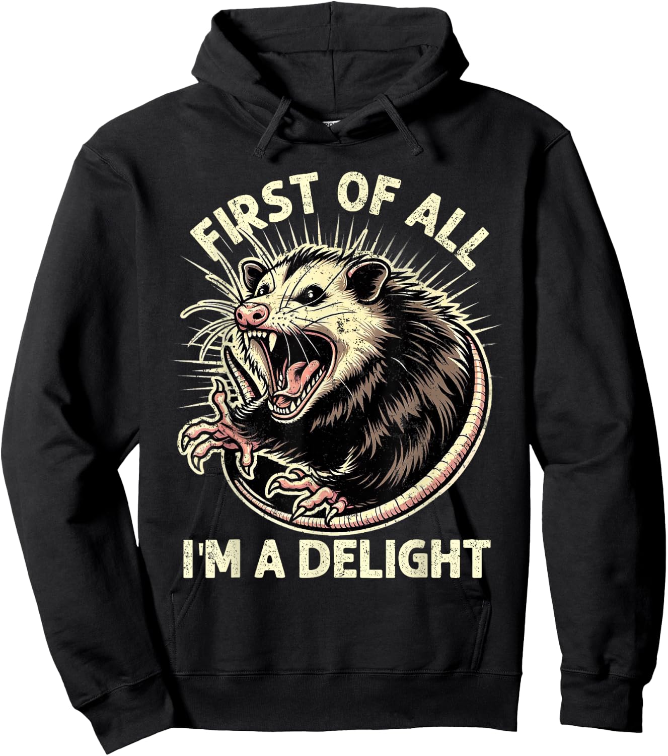 First Of All I'm A Delight Sarcastic Possum Angry Opossum Hoodie - Hoodie | Black