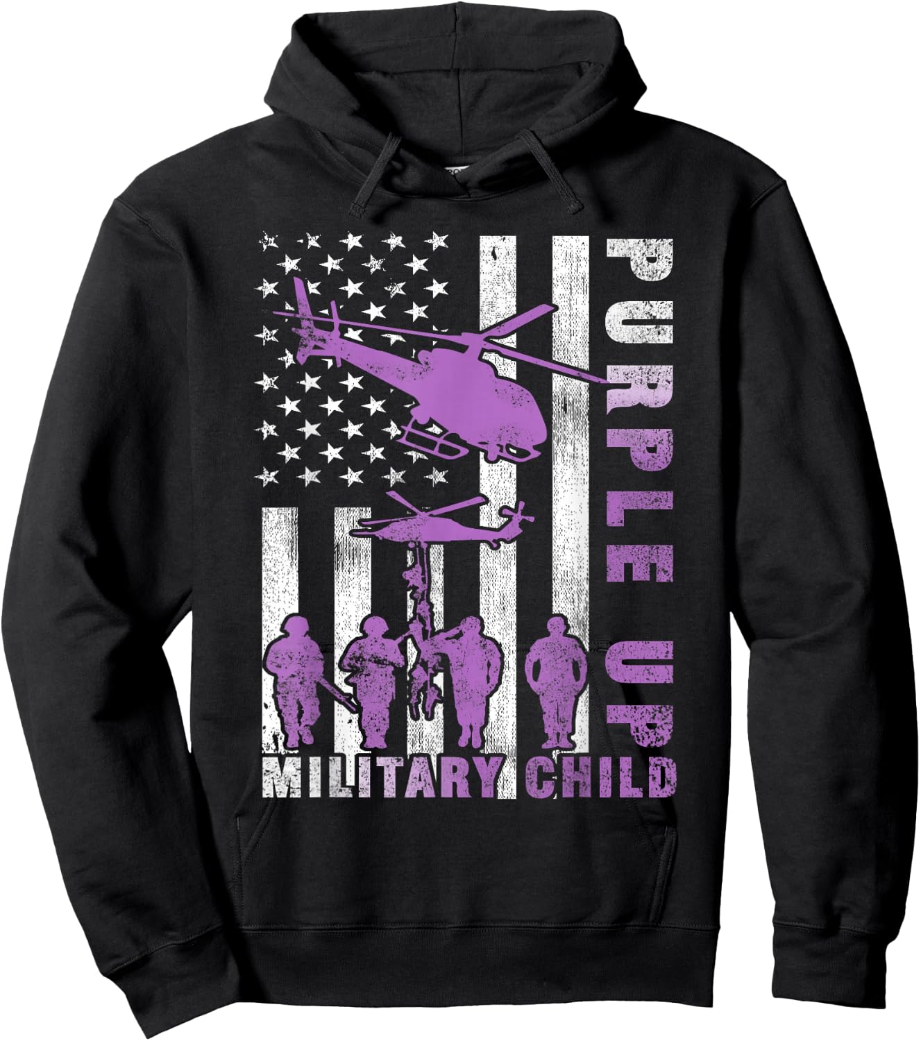 Military Child Purple Up American Flag Helicopter Shirt Kids Hoodie - Hoodie | Black