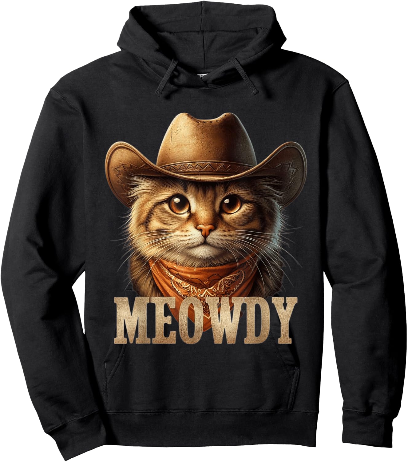 Meowdy Cat Funny Texas Cat Vintage Country Music Cat Cowboy Hoodie - Hoodie | Black