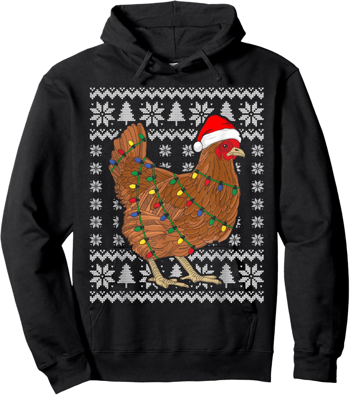 Ugly Christmas Sweater Funny Chicken Christmas Hoodie - Hoodie | Black