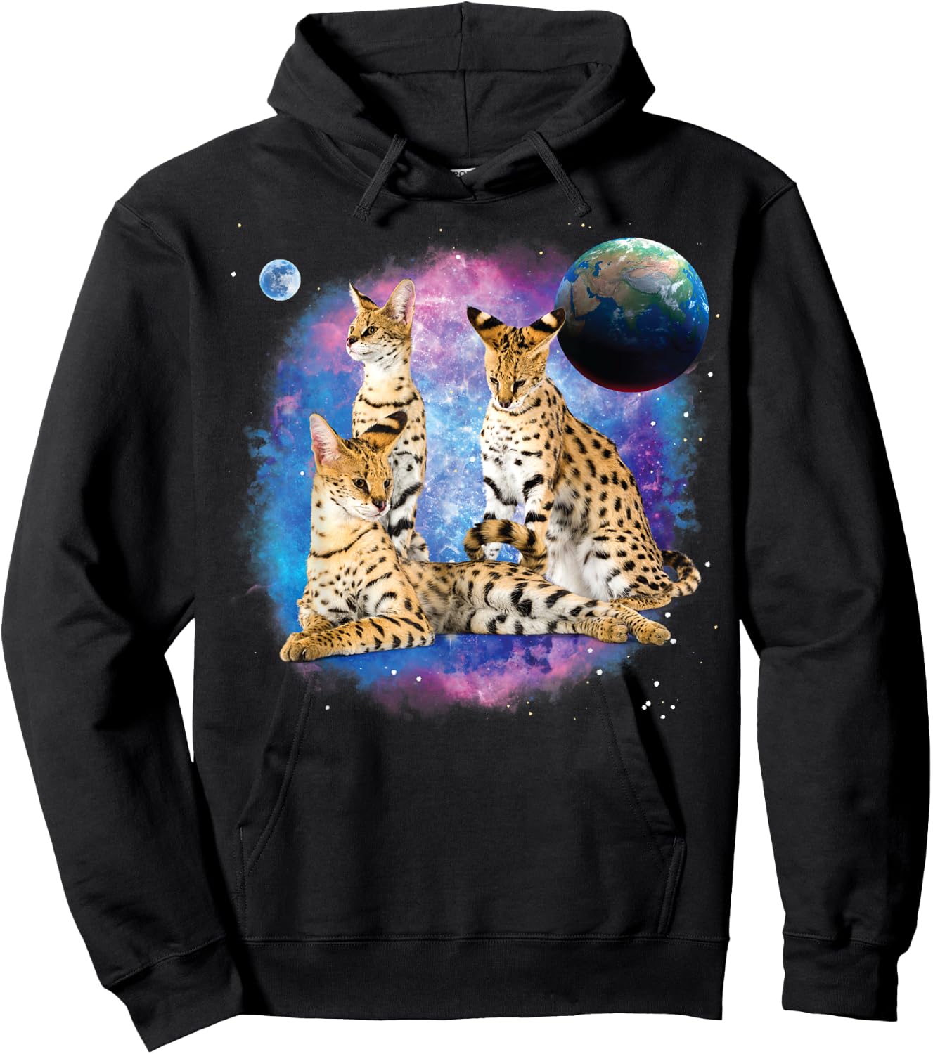 Serval Cats in the Galaxy, Serval Lover, Funny Serval Cat Men Women Kids Hoodie - Hoodie | Black