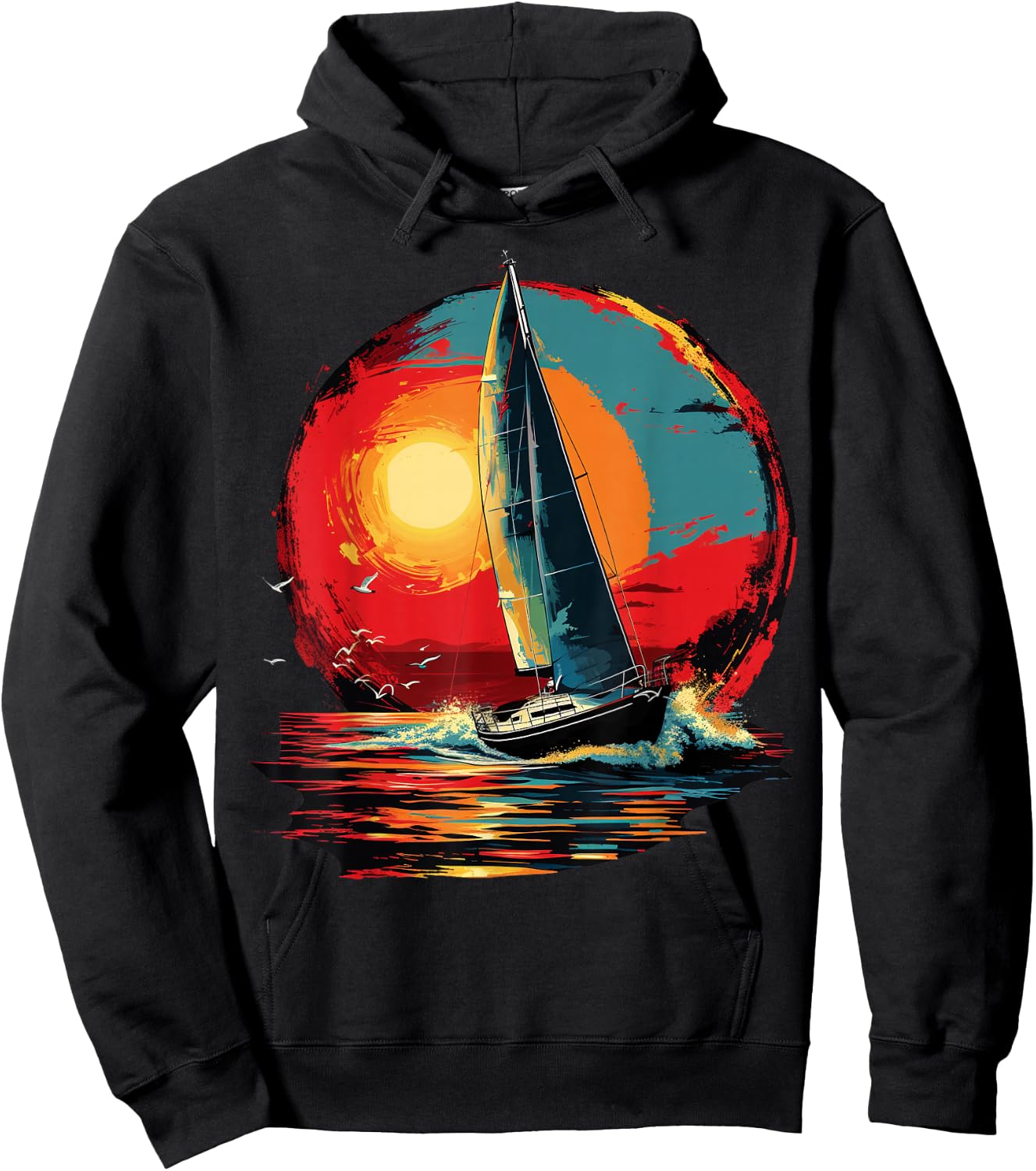 Colorful painted Sailboat on artistic Sailing Hoodie - Hoodie | Black