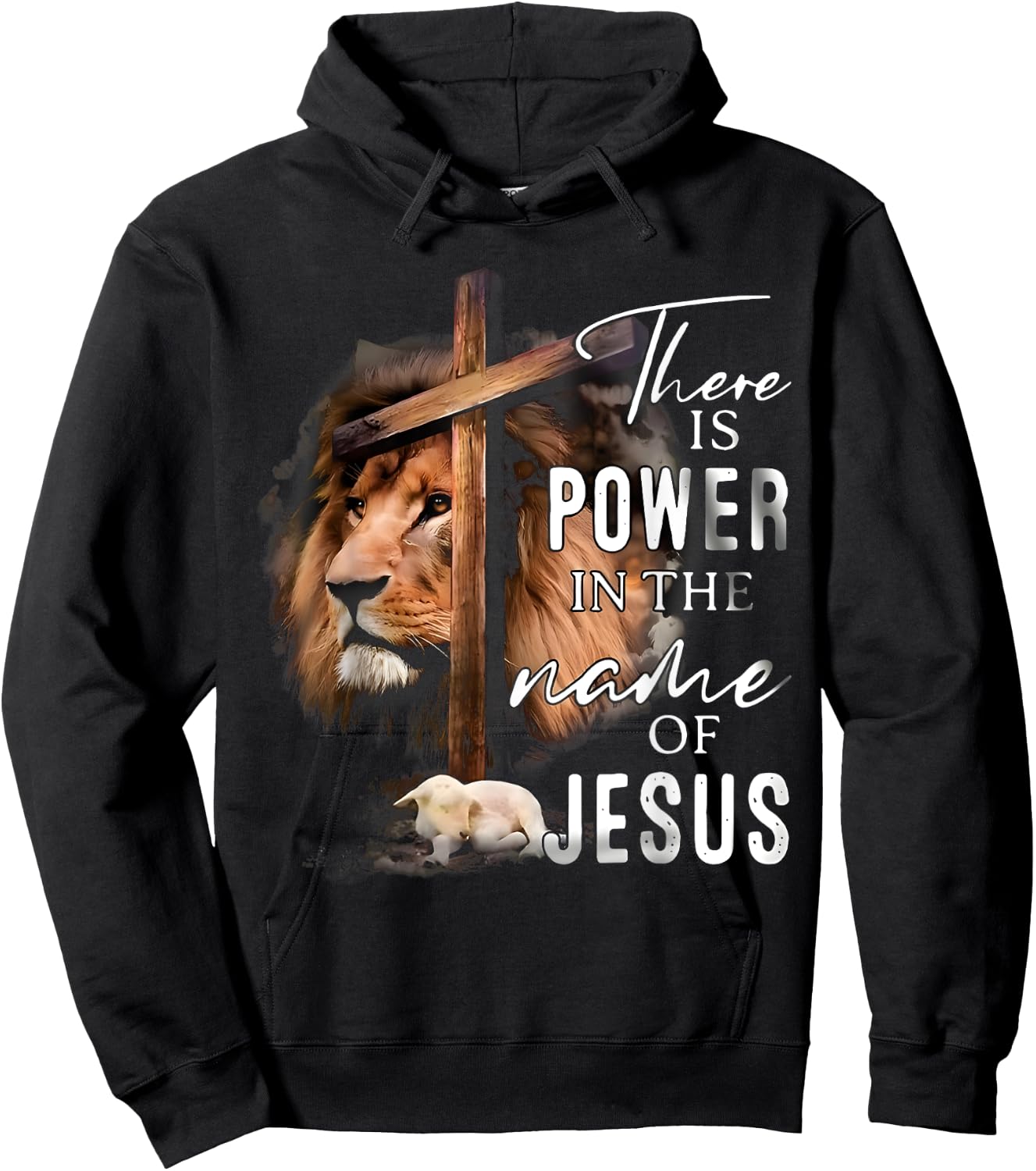 There is Power in the Name Jesus Faith Lion Christian Christ Hoodie - Hoodie | Black