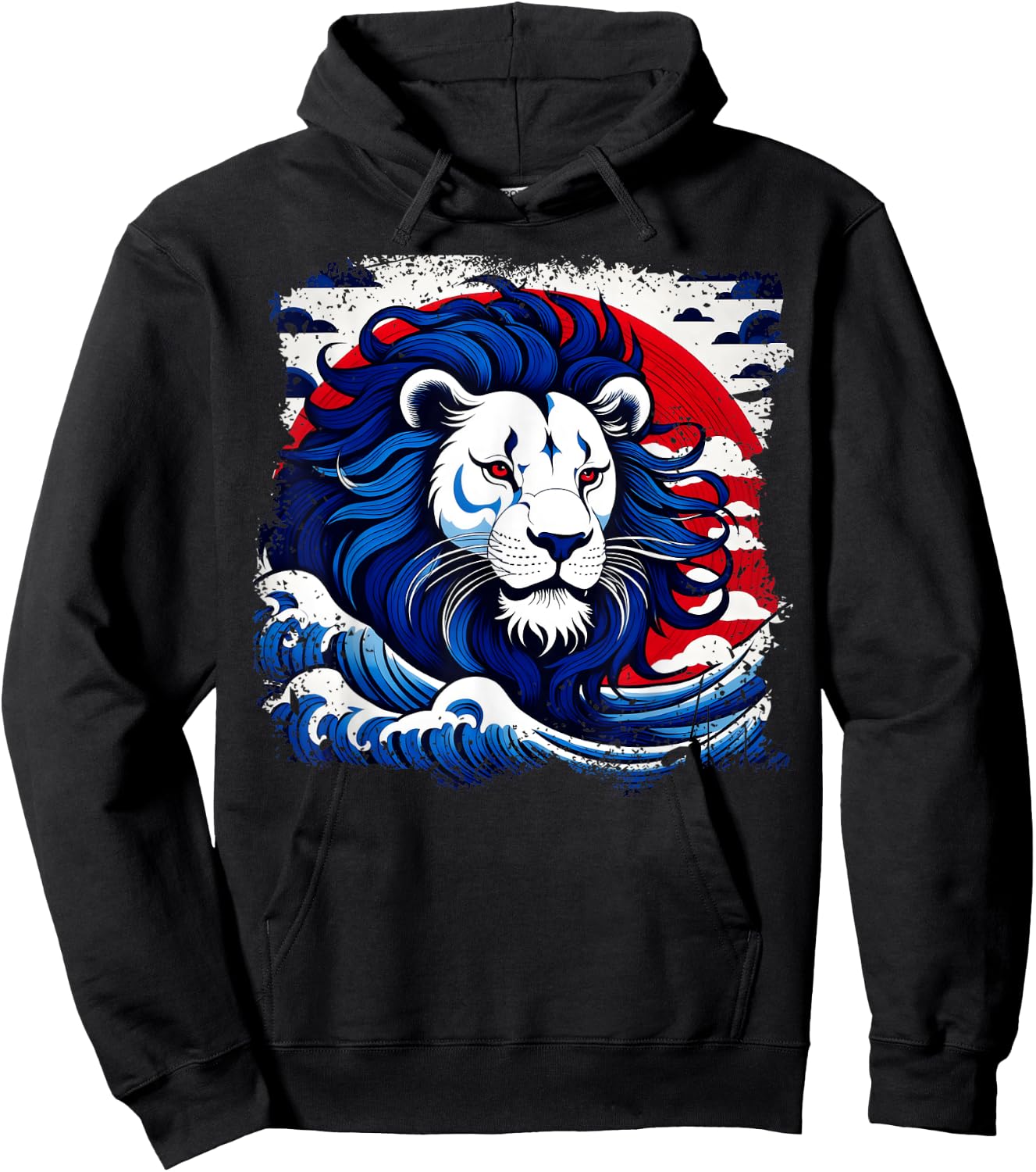 Colorful Lion Head Art For Lions Lovers With Ukiyo-e Style Hoodie - Hoodie | Black