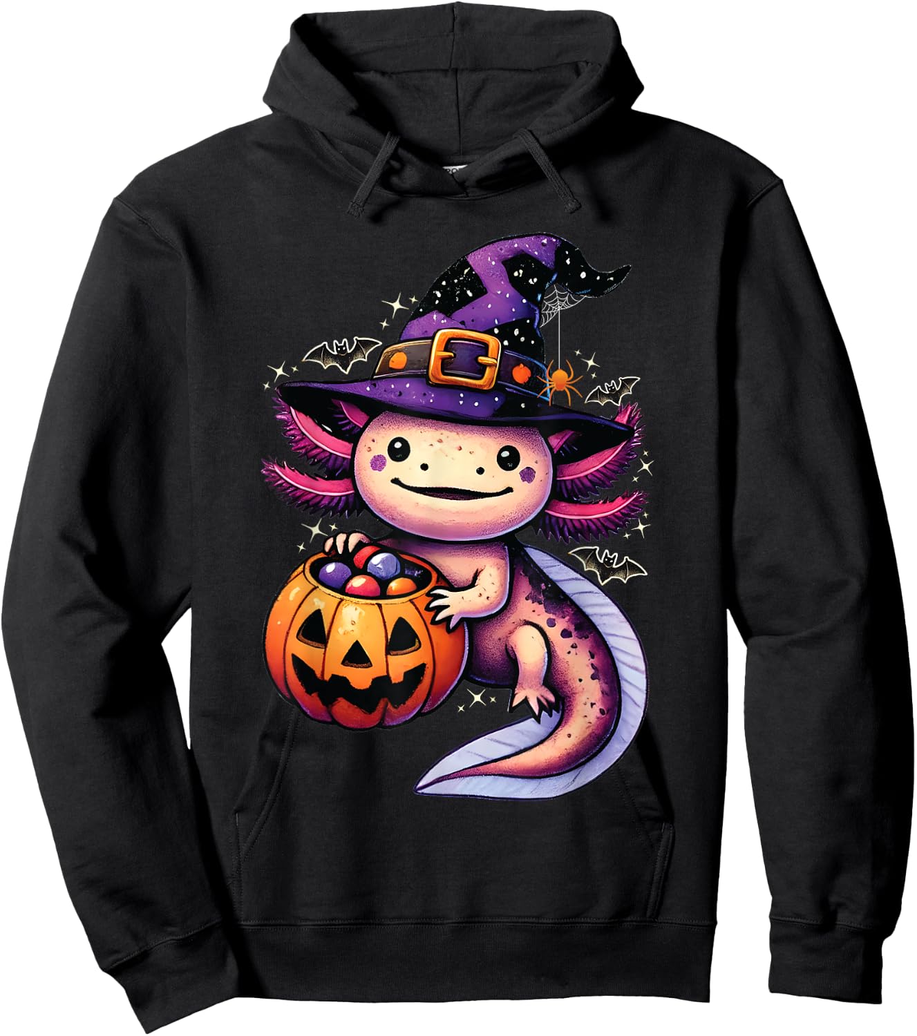 Sea Animal lovers Axolotl Witch Hat celebrating Halloween Hoodie - Hoodie | Black