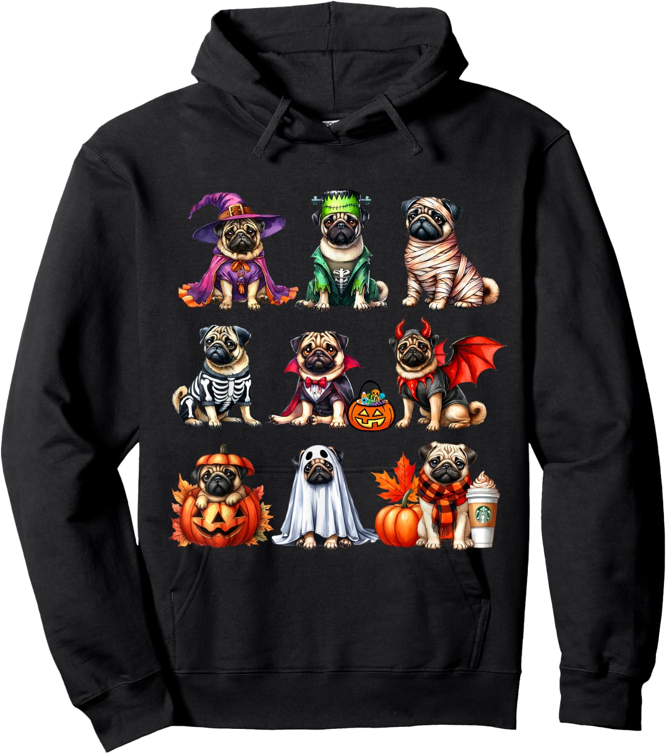 Pug Halloween Costume Spooky Ghost Pumpkin Pug Halloween Hoodie - Hoodie | Black