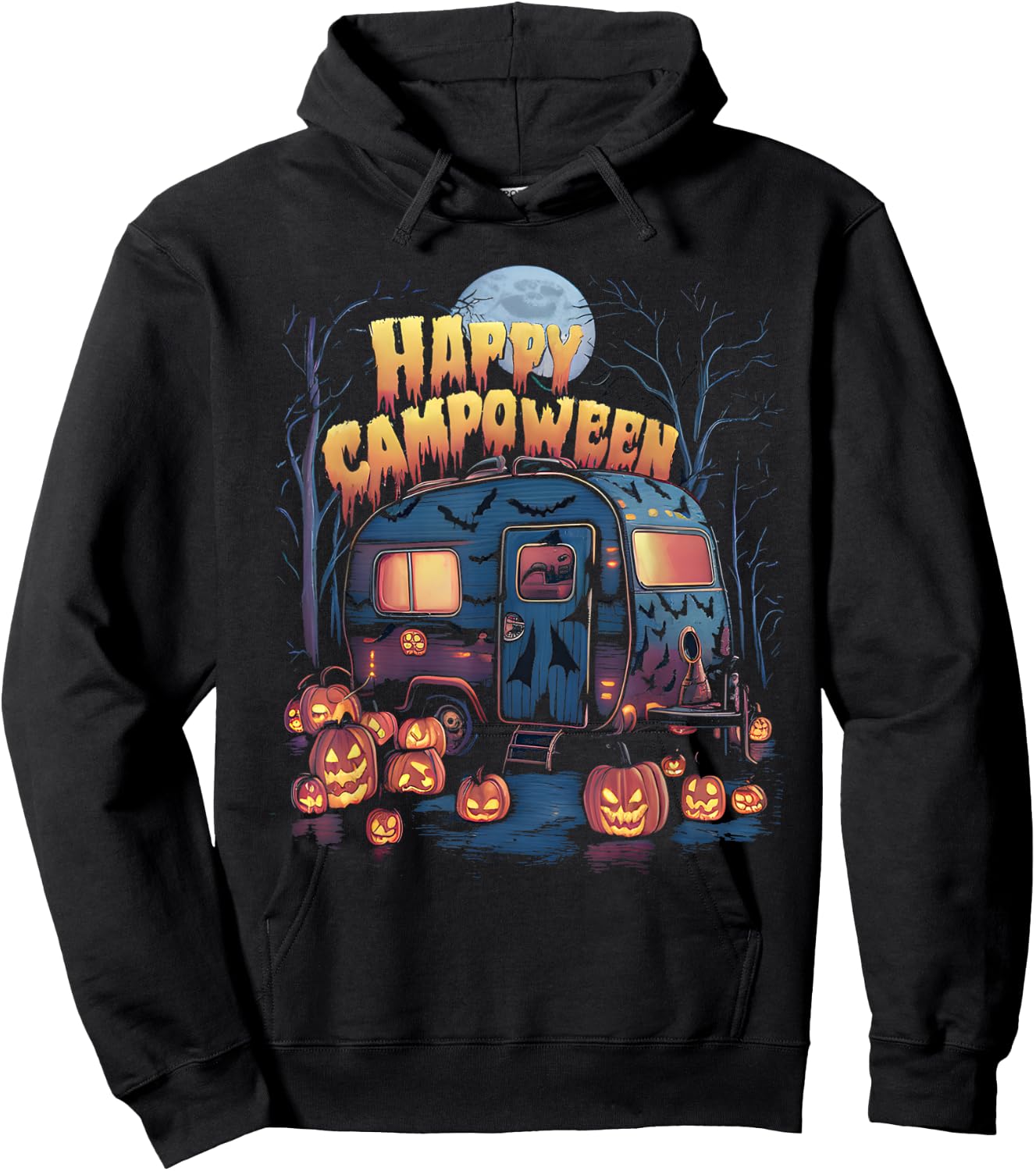 Happy Camp-O-Ween Halloween Camping Ghosts and Campfires Hoodie - Hoodie | Black