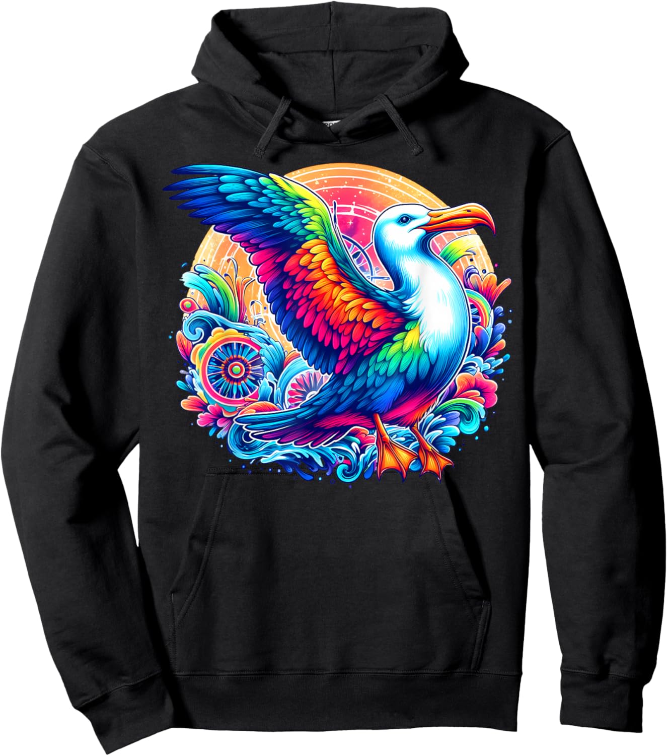 Cool Albatross Spirit Animal Illustration Tie Dye Art Hoodie - Hoodie | Black