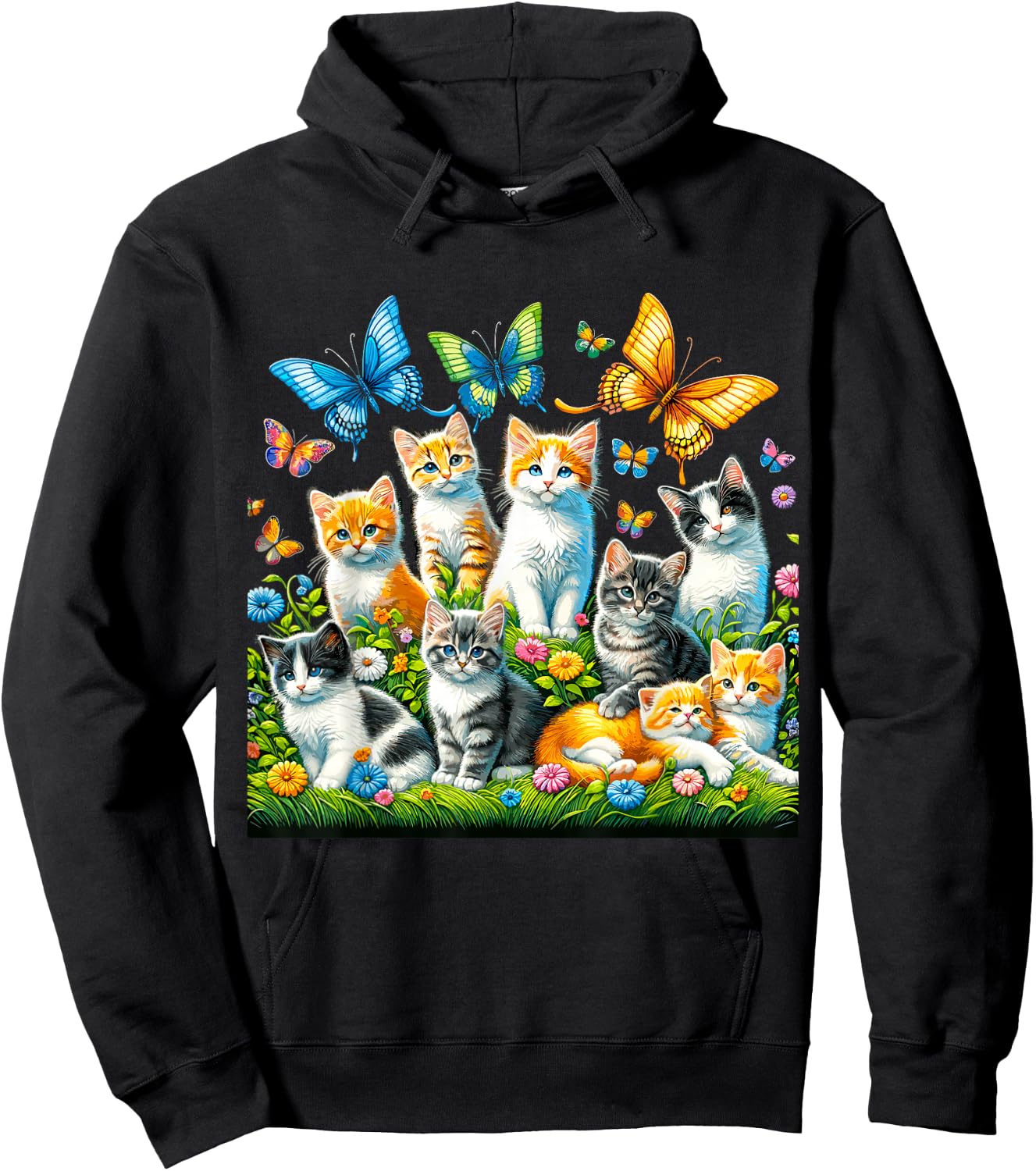 Cats and Butterflies Hoodie - Hoodie | Black