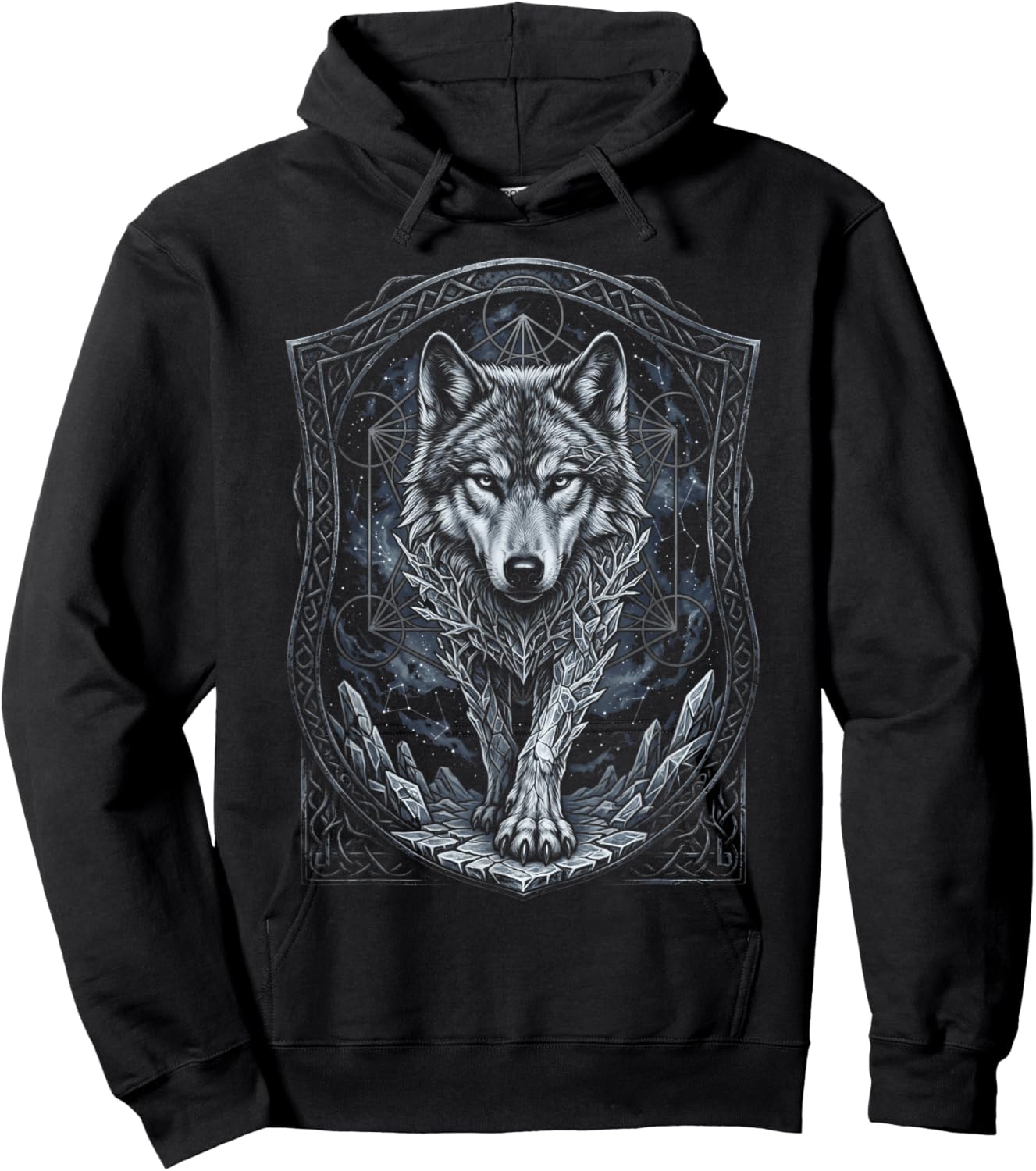 Cosmic Arctic Wolf Celtic Mystic Fantasy Art Hoodie - Hoodie | Black