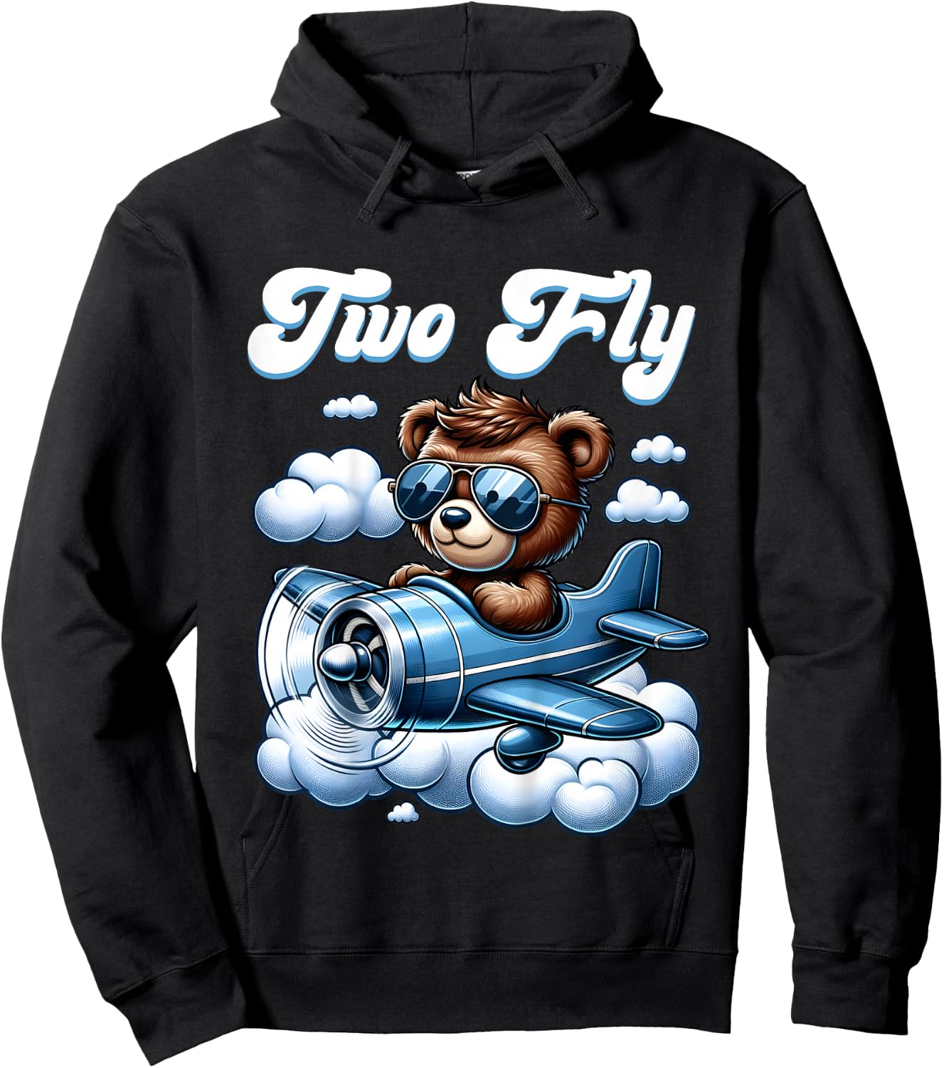 2nd Birthday Airplane Two Plane Teddy Bear Flying Aviation Hoodie - Hoodie | Black
