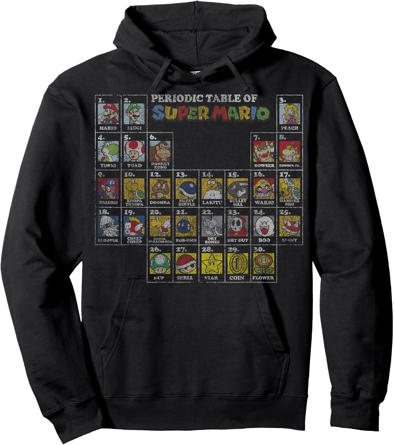 Super Mario Periodic Table Of Character Panel Grid Hoodie - Hoodie | Black