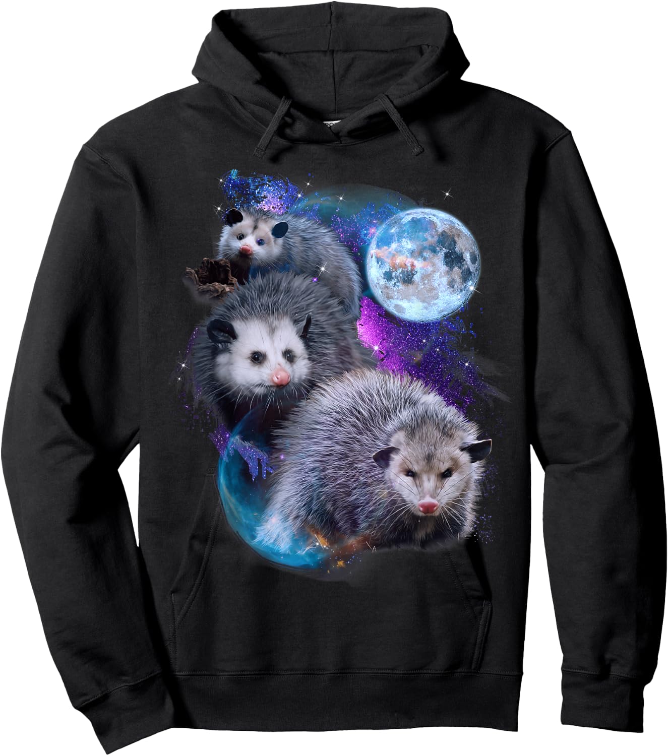 3 Moon Opossum Funny Marsupial Rodent Opossum Art Novelty Hoodie - Hoodie | Black