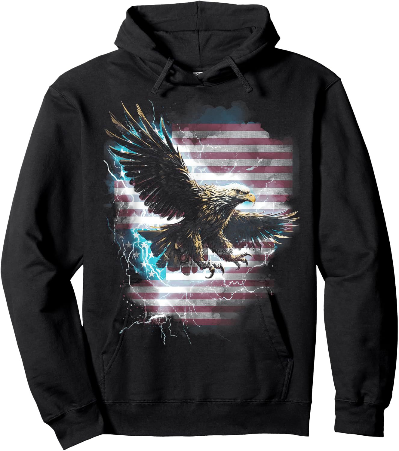 American Bald Eagle Lightning USA Flag Patriotic Freedom Hoodie - Hoodie | Black