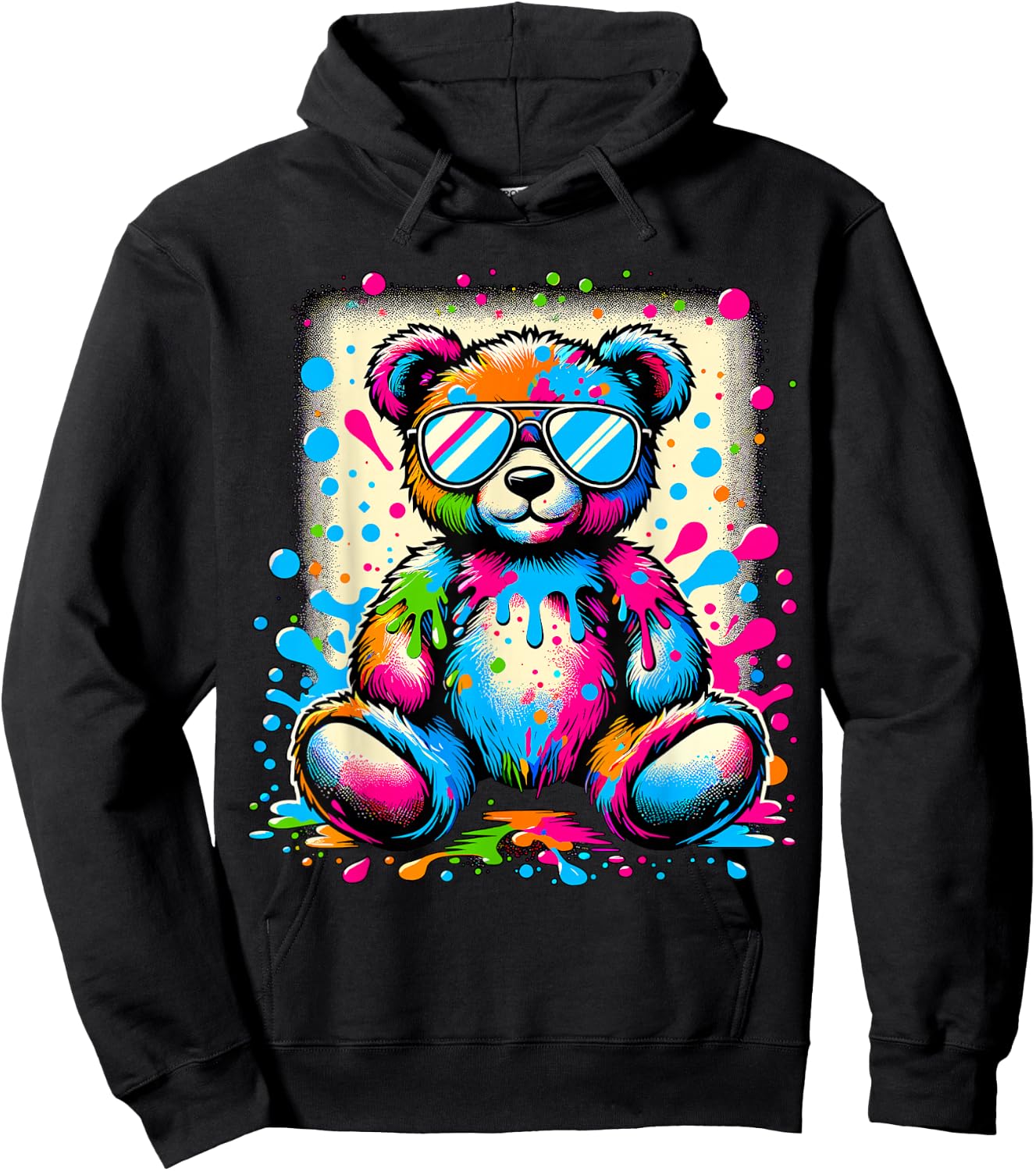 Colorful Teddy Bear with Sunglasses Hoodie - Hoodie | Black