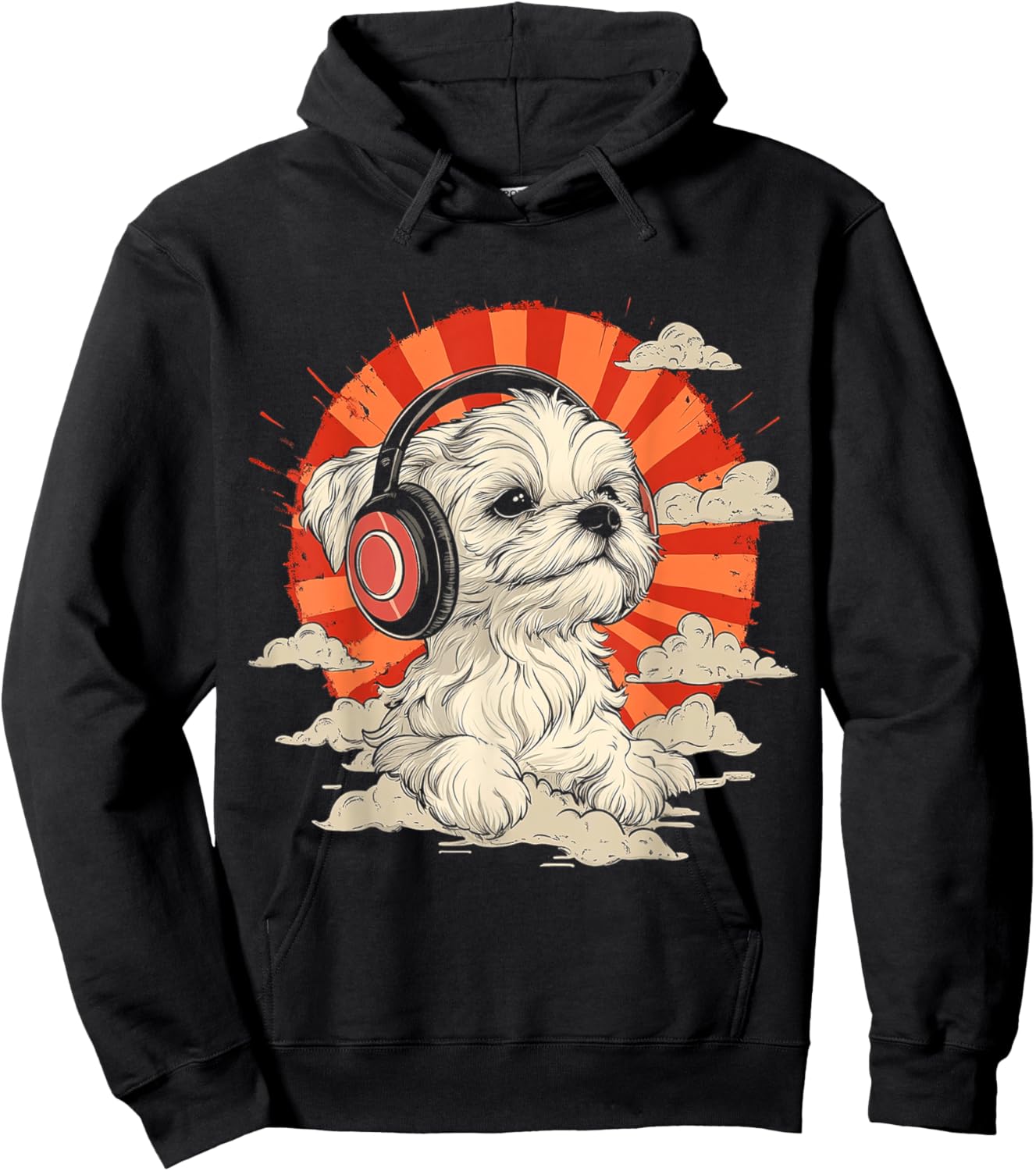Maltese Dog Motif Pet Art Music Headphone Maltese Hoodie - Hoodie | Black