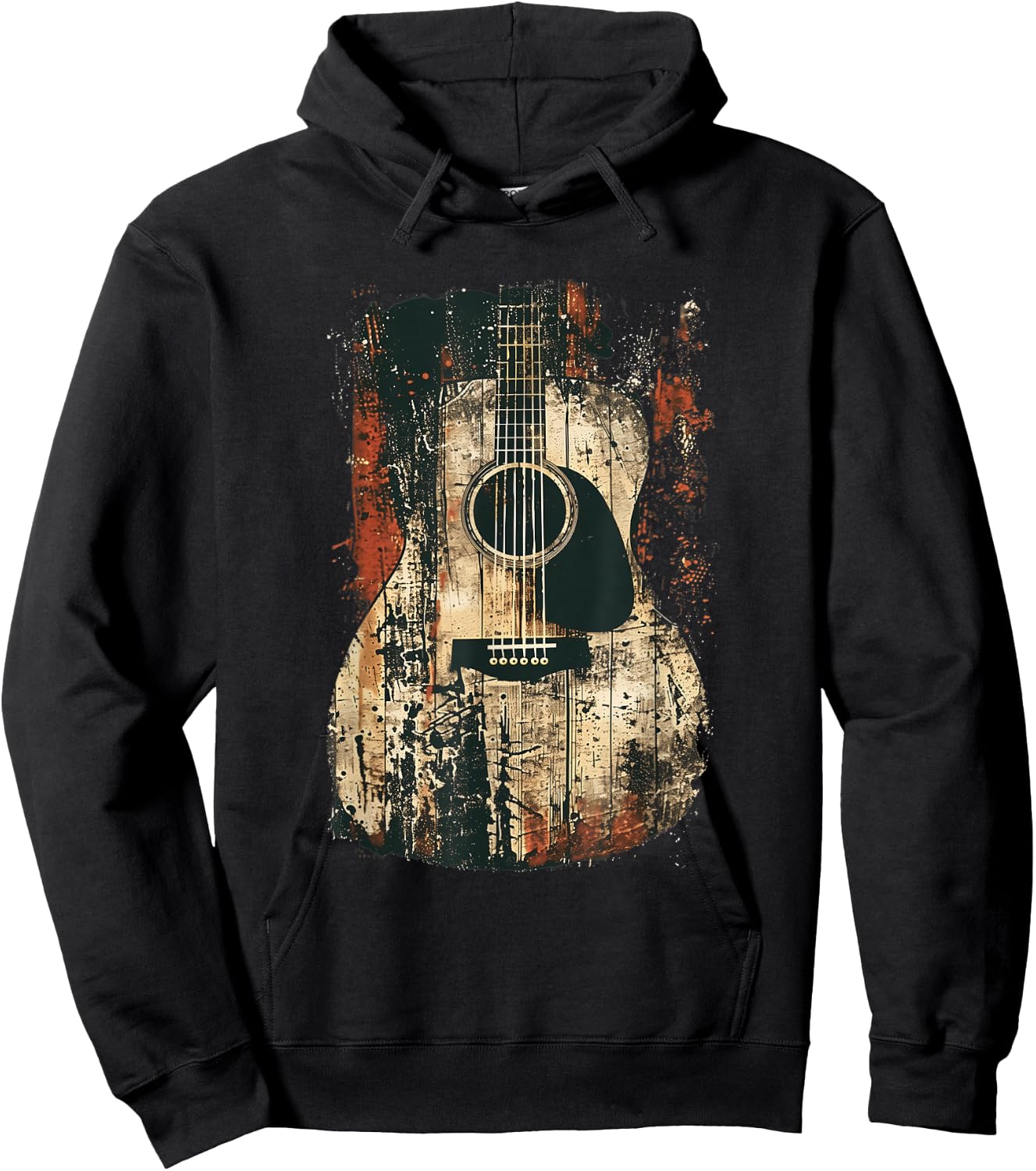 Acoustic Guitar, Vintage, Distressed, Rock & Roll Music Hoodie - Hoodie | Black
