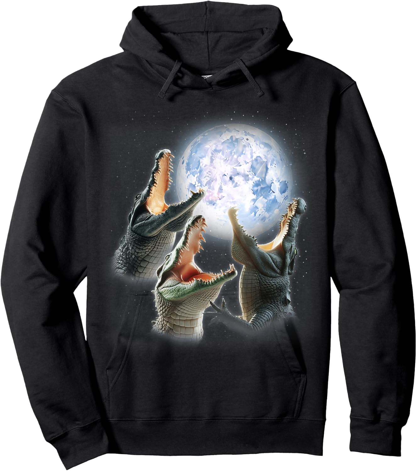 3 Alligator Howling At The Moon Funny Crocodile Alligator Hoodie - Hoodie | Black