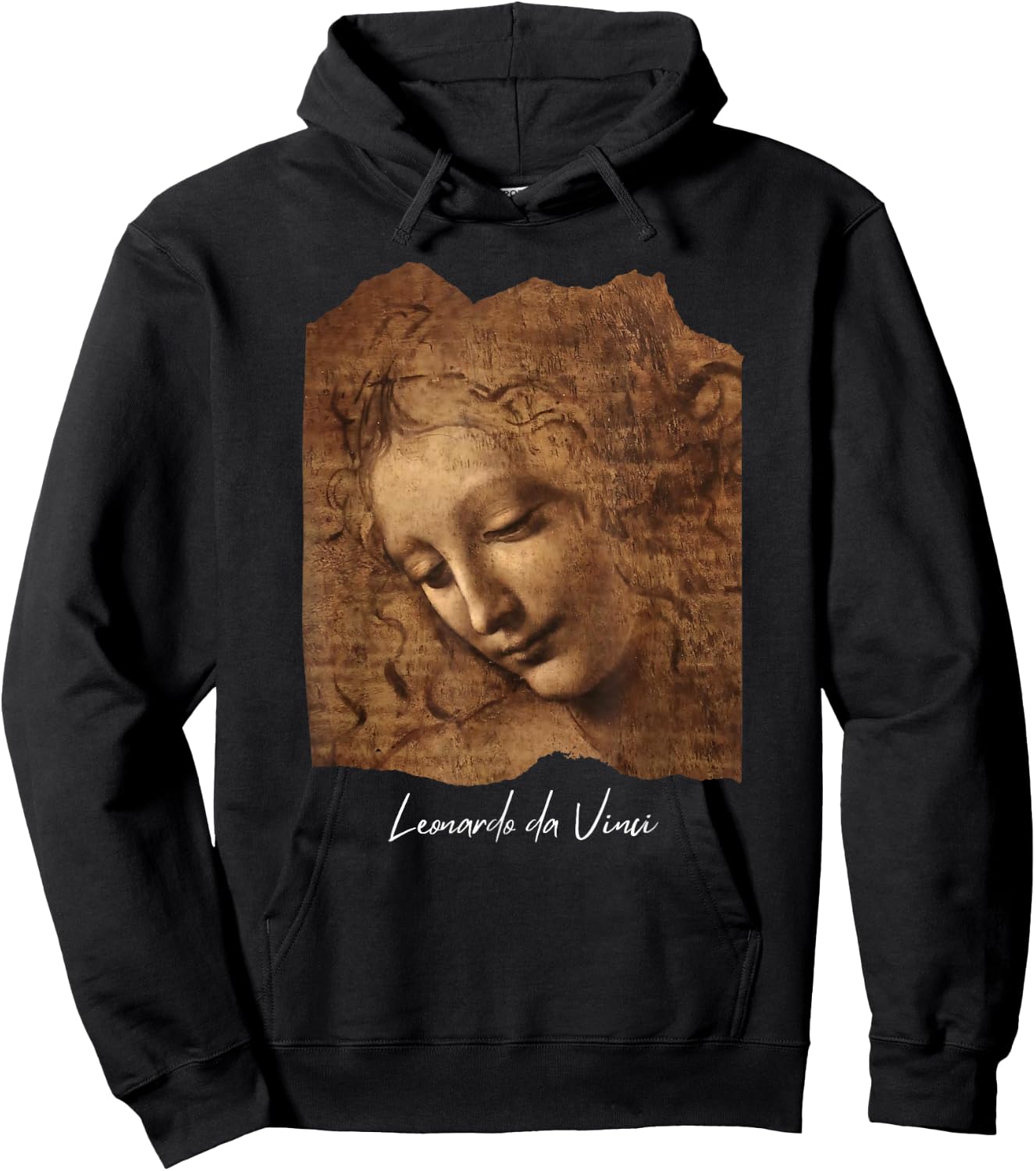 Head of a Young Woman by Leonardo da Vinci Famous Painting Hoodie - Hoodie | Black