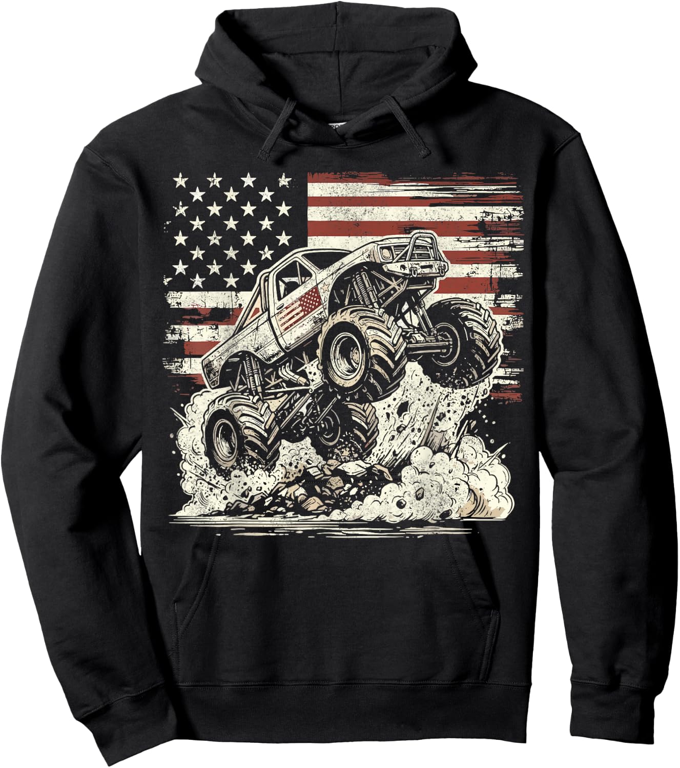 Monster Truck Retro Patriotic USA Flag Hoodie - Hoodie | Black