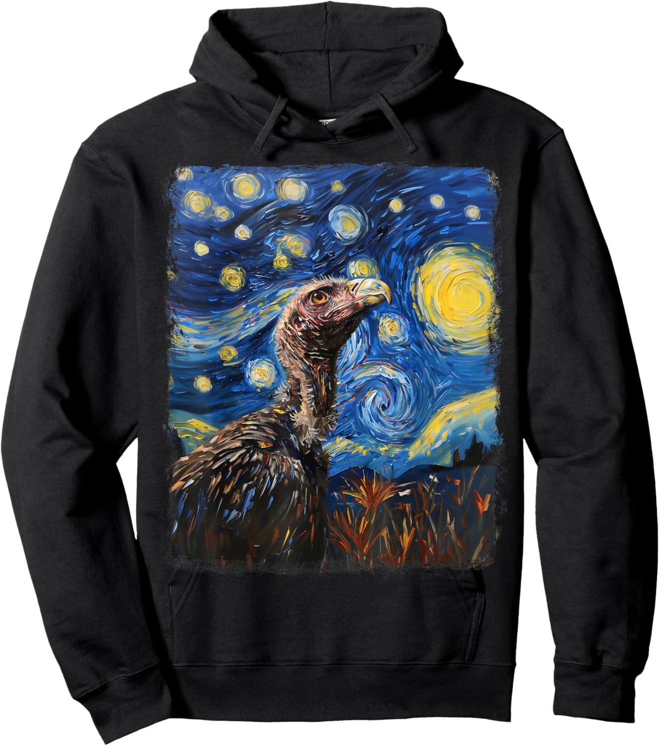 Vulture Bird Starry Night Painting Hoodie - Hoodie | Black