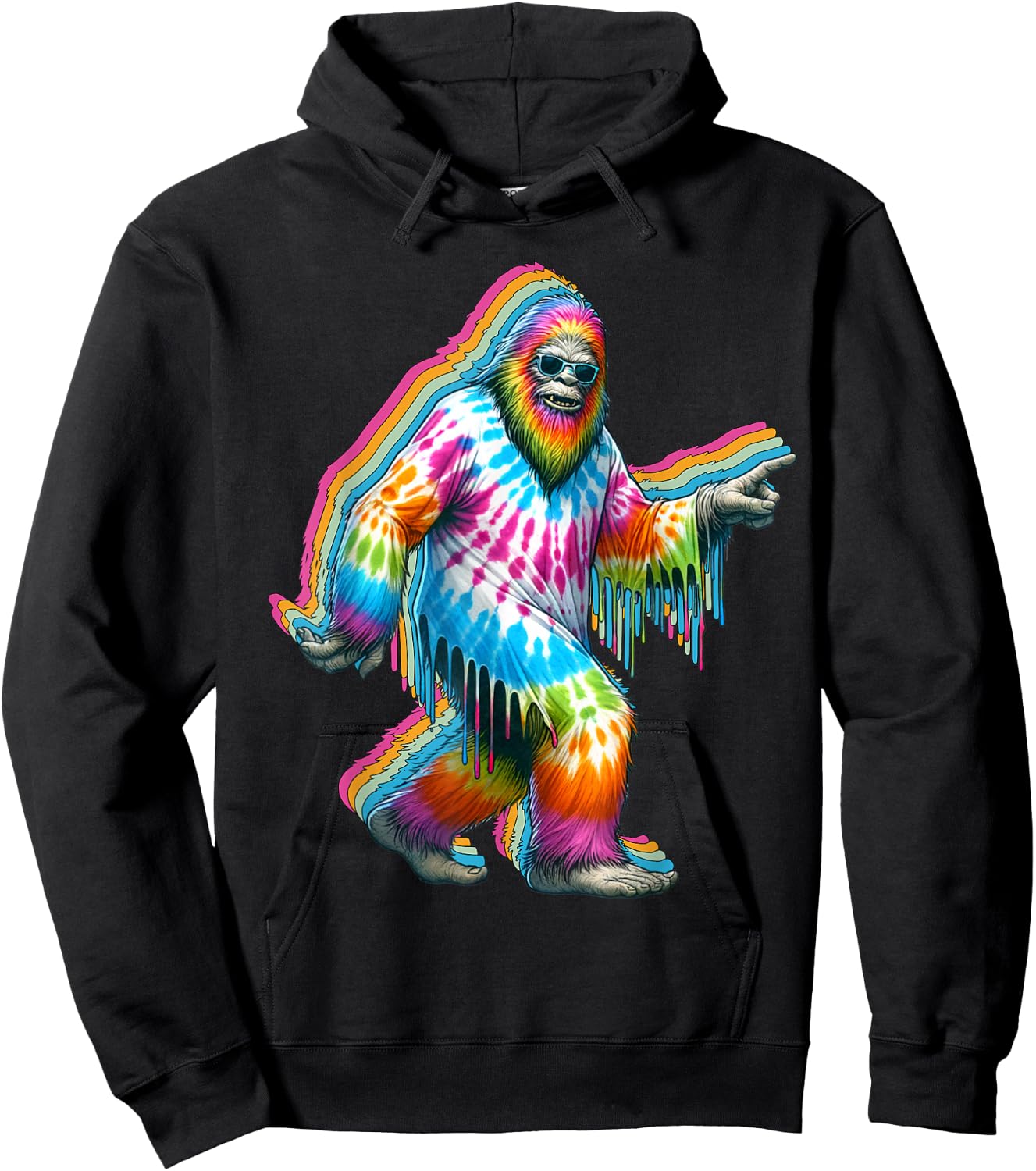 Funny Vintage Retro Graphic Sasquatch Big Foot in Tie Dye Hoodie - Hoodie | Black