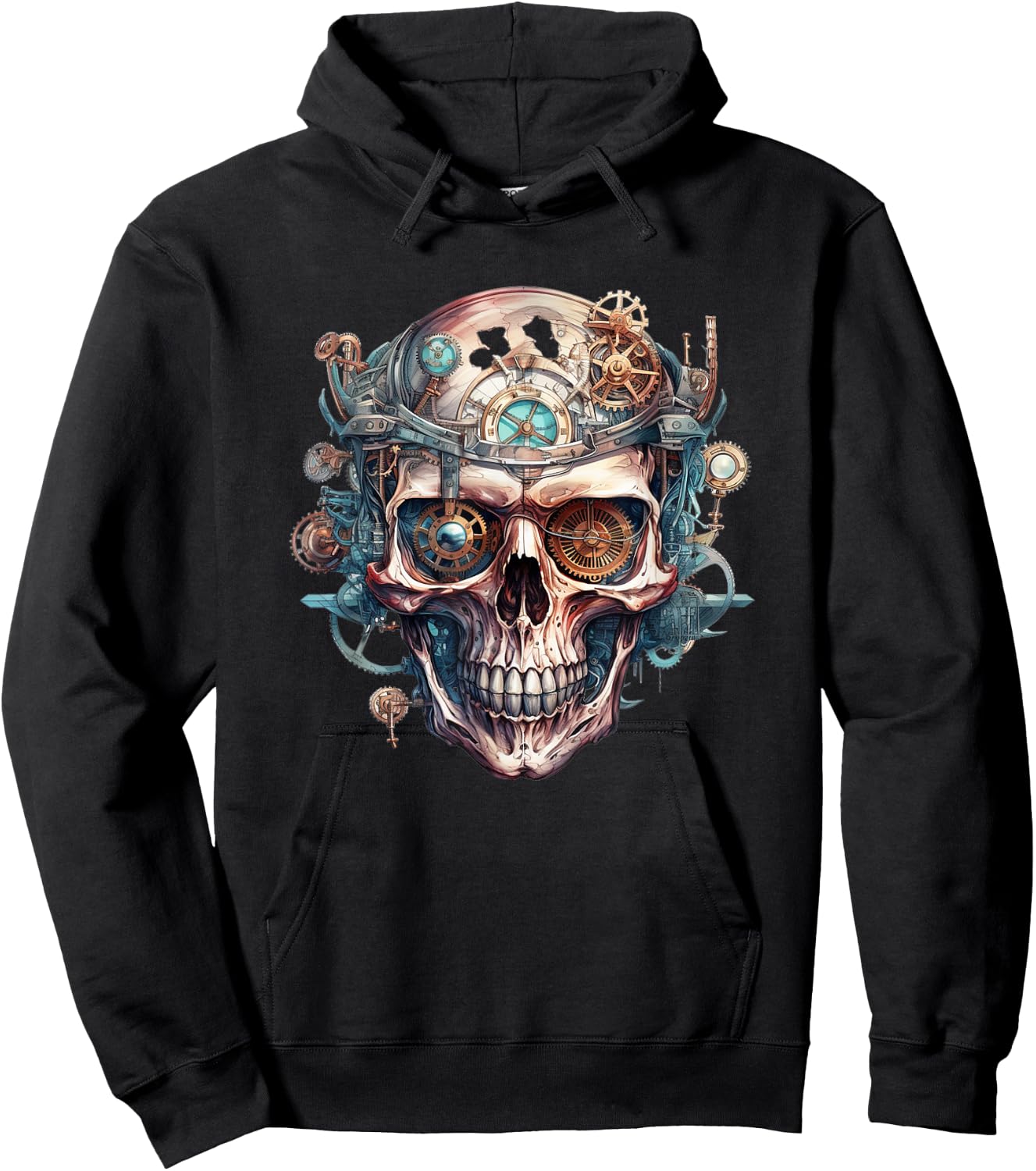 Steampunk skull mechanic gear cyborg vintage Hoodie - Hoodie | Black