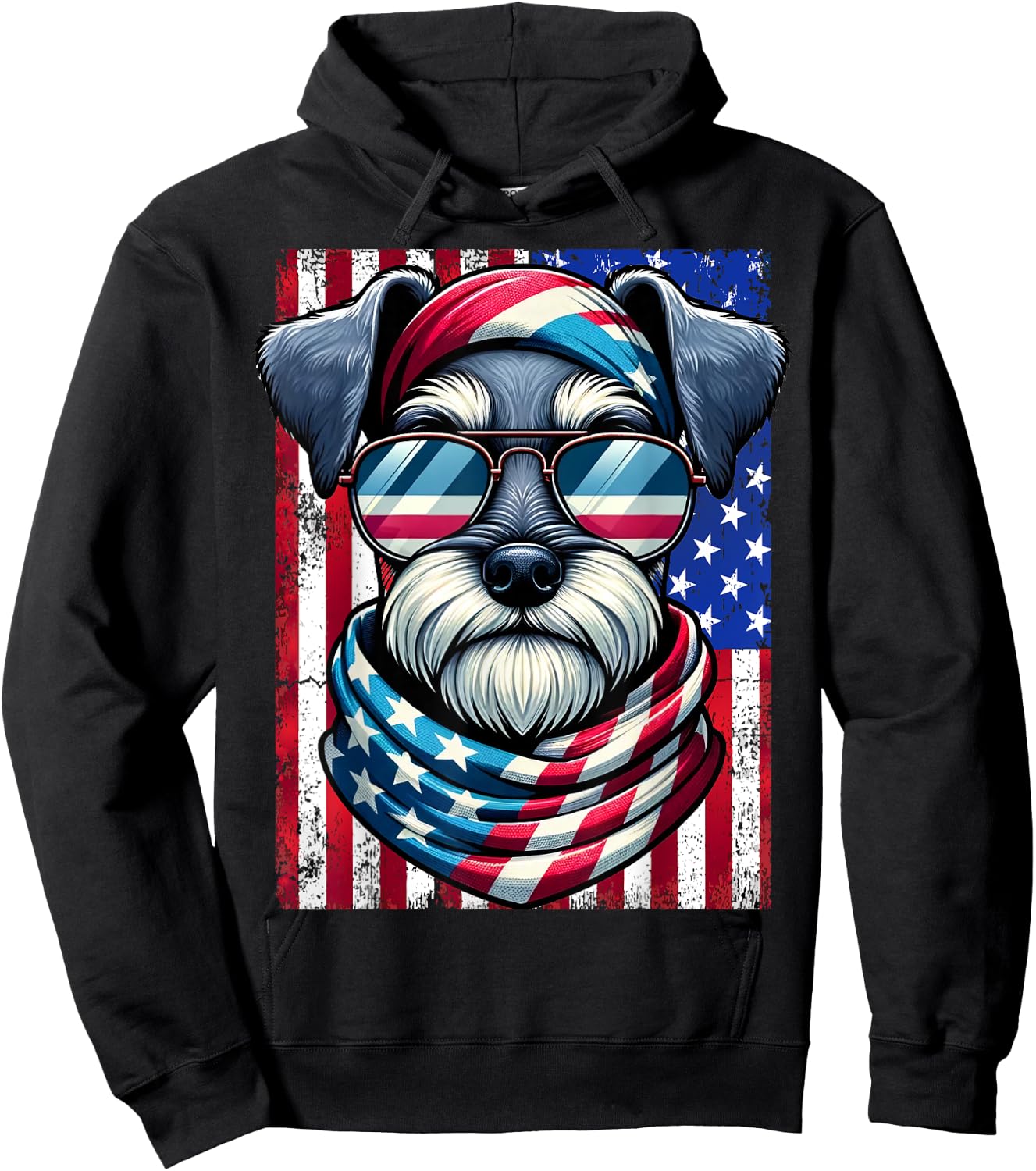 Miniature Schnauzer Dog American Flag 4th of July Patriotic Hoodie - Hoodie | Black
