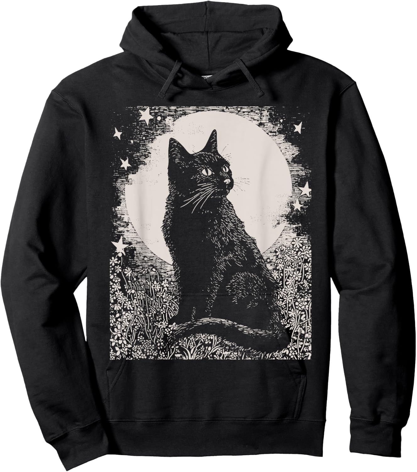 Gothic Black Cat in Garden Plant Flower Witch Halloween Men Women Hoodie - Hoodie | Black